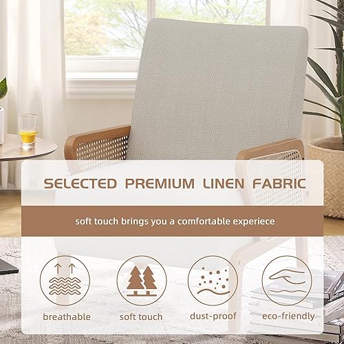 Miniatura 17 de Alunaune Juego de 2 sillas decorativas marrones tapizadas para sala de estar, sillón de ratán natural, moderna de piel sintética, silla de club,