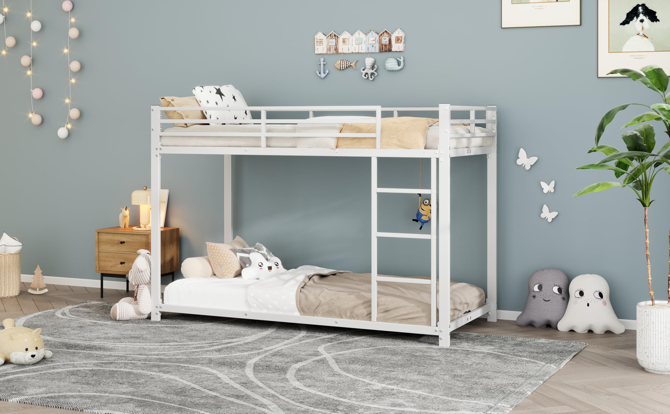 Generisch 90 x 200 lettini per bambini, letti a castello, letti in ferro, forma classica, colore bianco