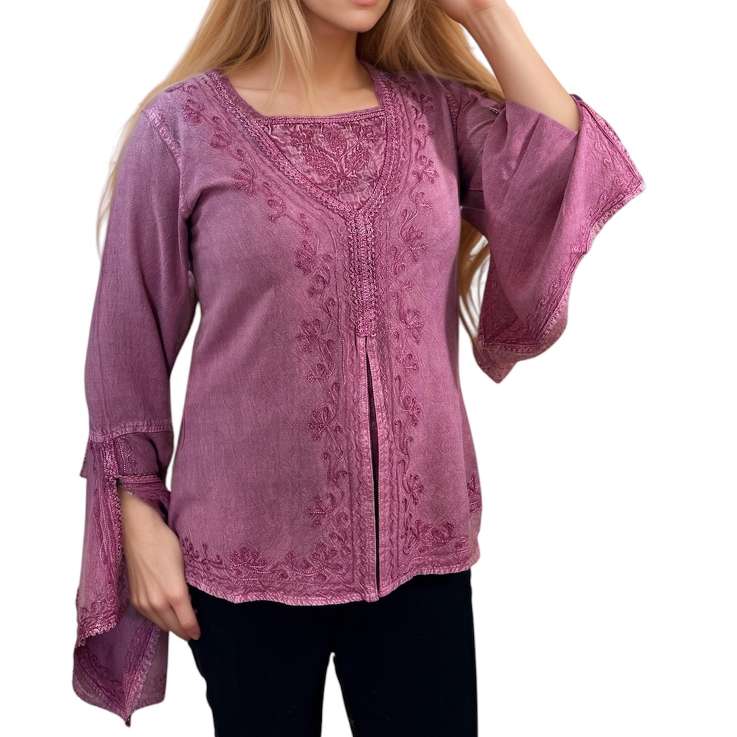 Agan Traders 2025 Winter Long Bell Sleeve Embroidered Tops - Elegant Tunic Vintage Bohemian Renaissance Top Blouses for Women