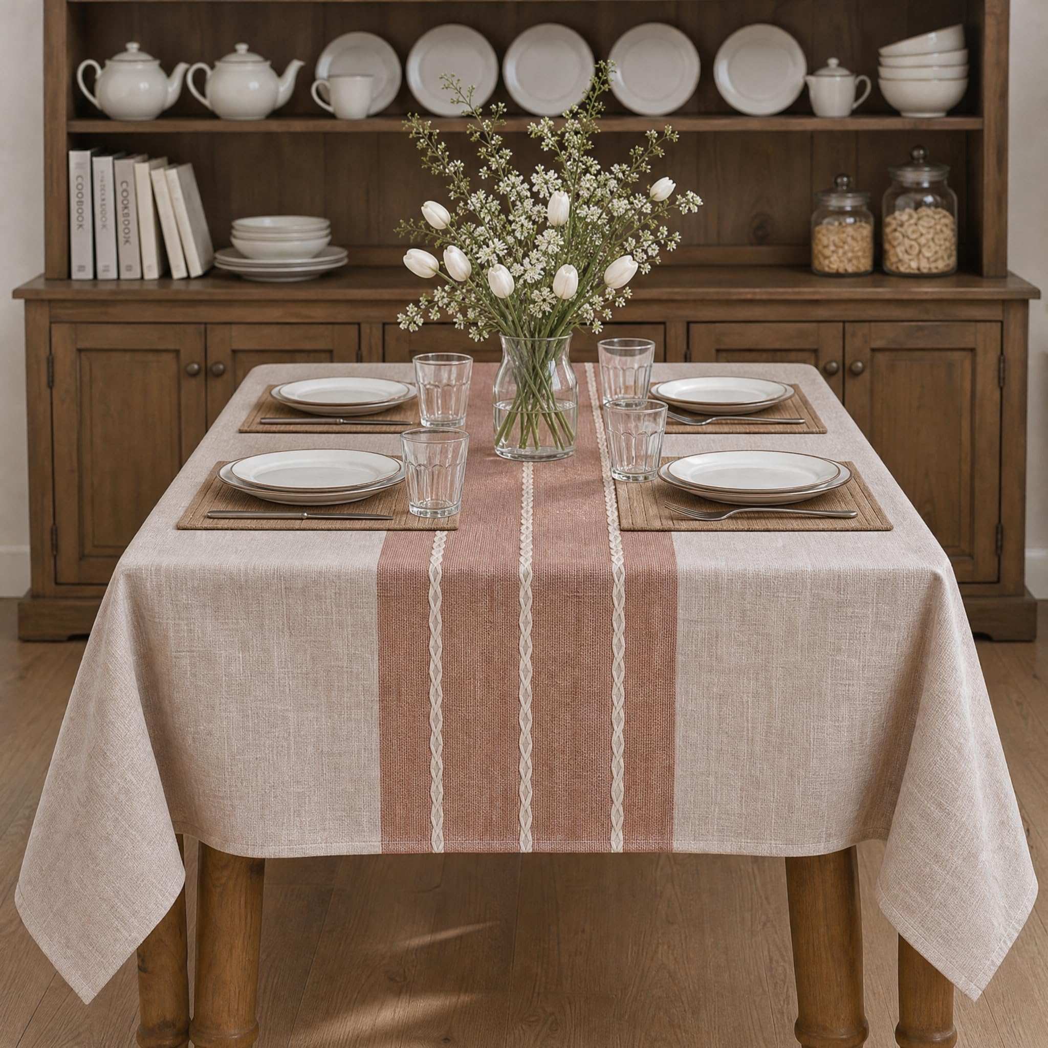 Photo 1 of Horaldaily Caramel Rustic Burlap Tablecloth 60×84 Inch Rectangular