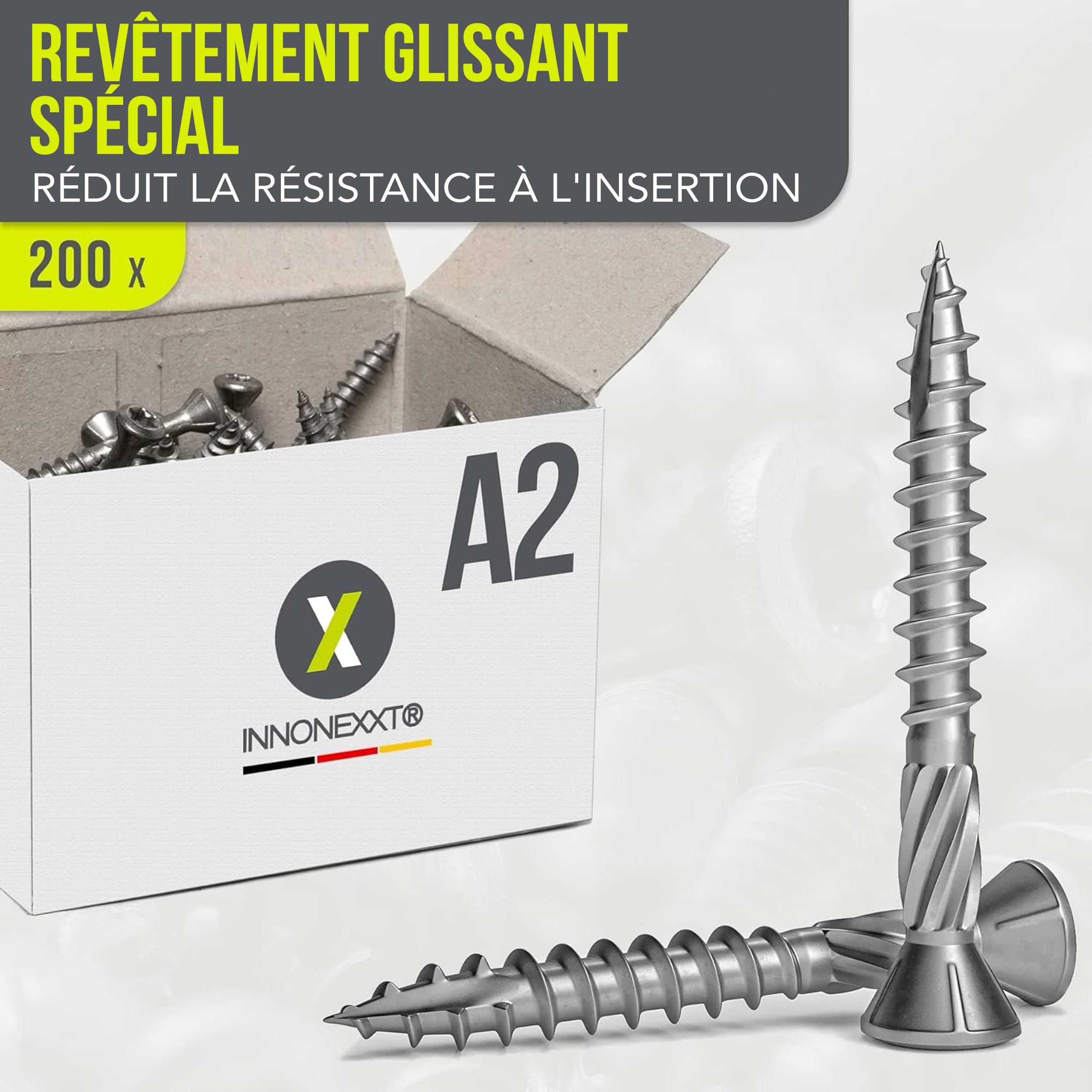Haut de gamme Vis pour terrasse en acier inoxydable avec embout | A2-5,0 x 40 mm 200 pièces TX25 | Dentelle coupée | Vis à bois, inox, torx Nervures de fraisage |