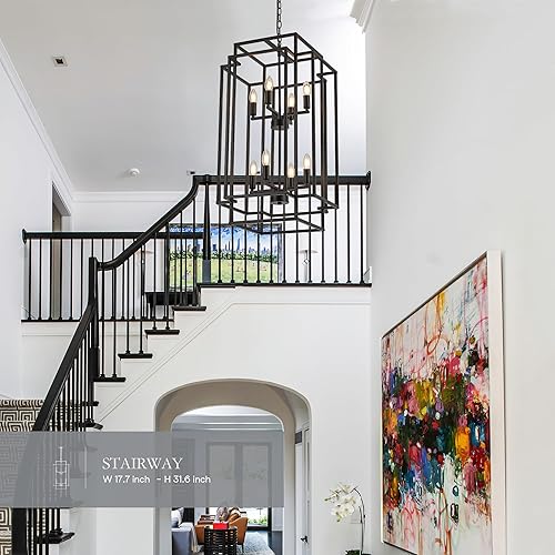 Miniatura 3 de Lámpara colgante de 8 luces, farol escalonado, de metal negro, para sala de estar, vestíbulo, vestíbulo, cocina, isla, comedor, sala de estar,