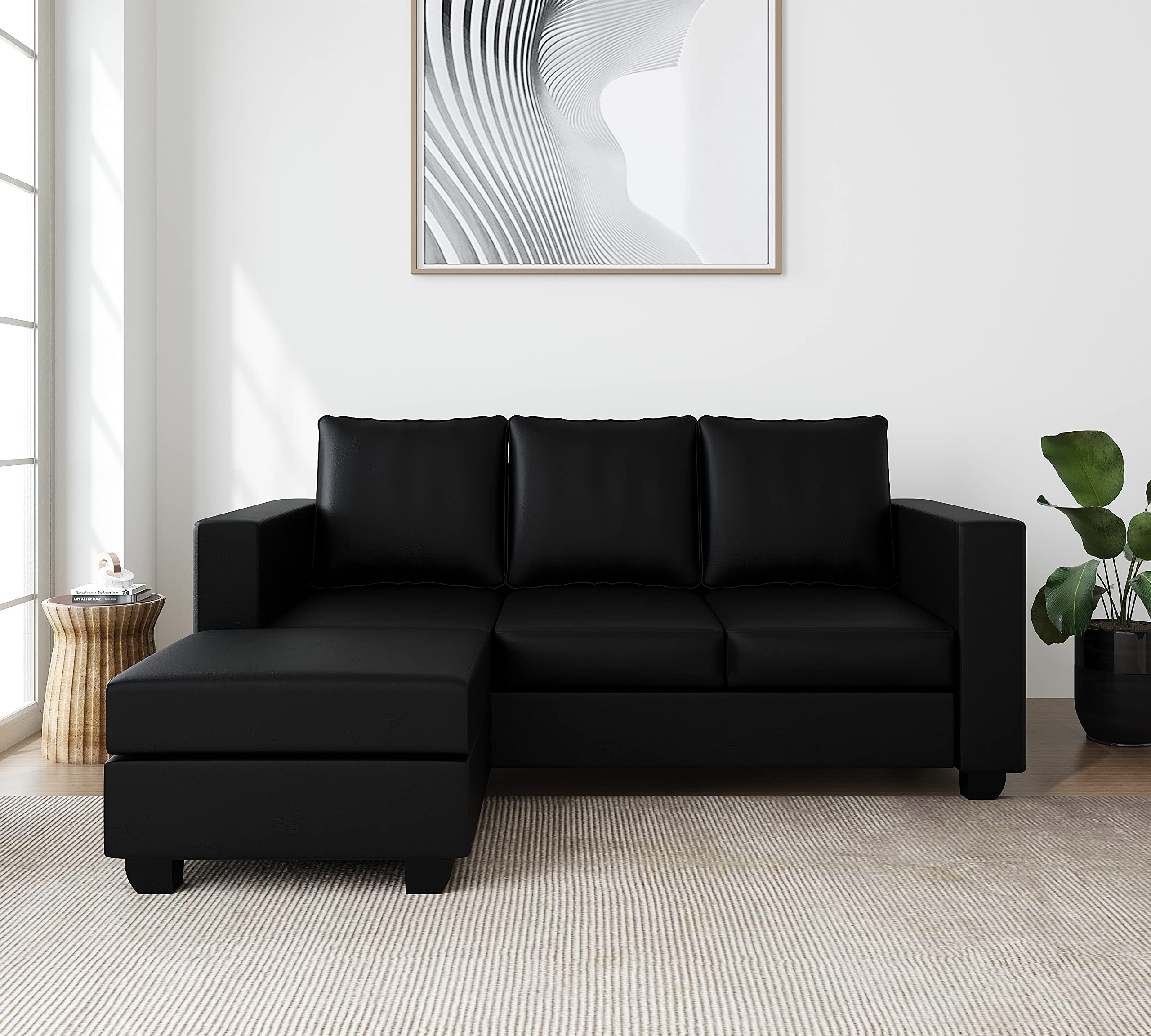 WESTIDO Orlando Leatherette 3 + 1 Sofa Set (Black, DIY(Do-It-Yourself)) | 1 Year Warranty-image-15