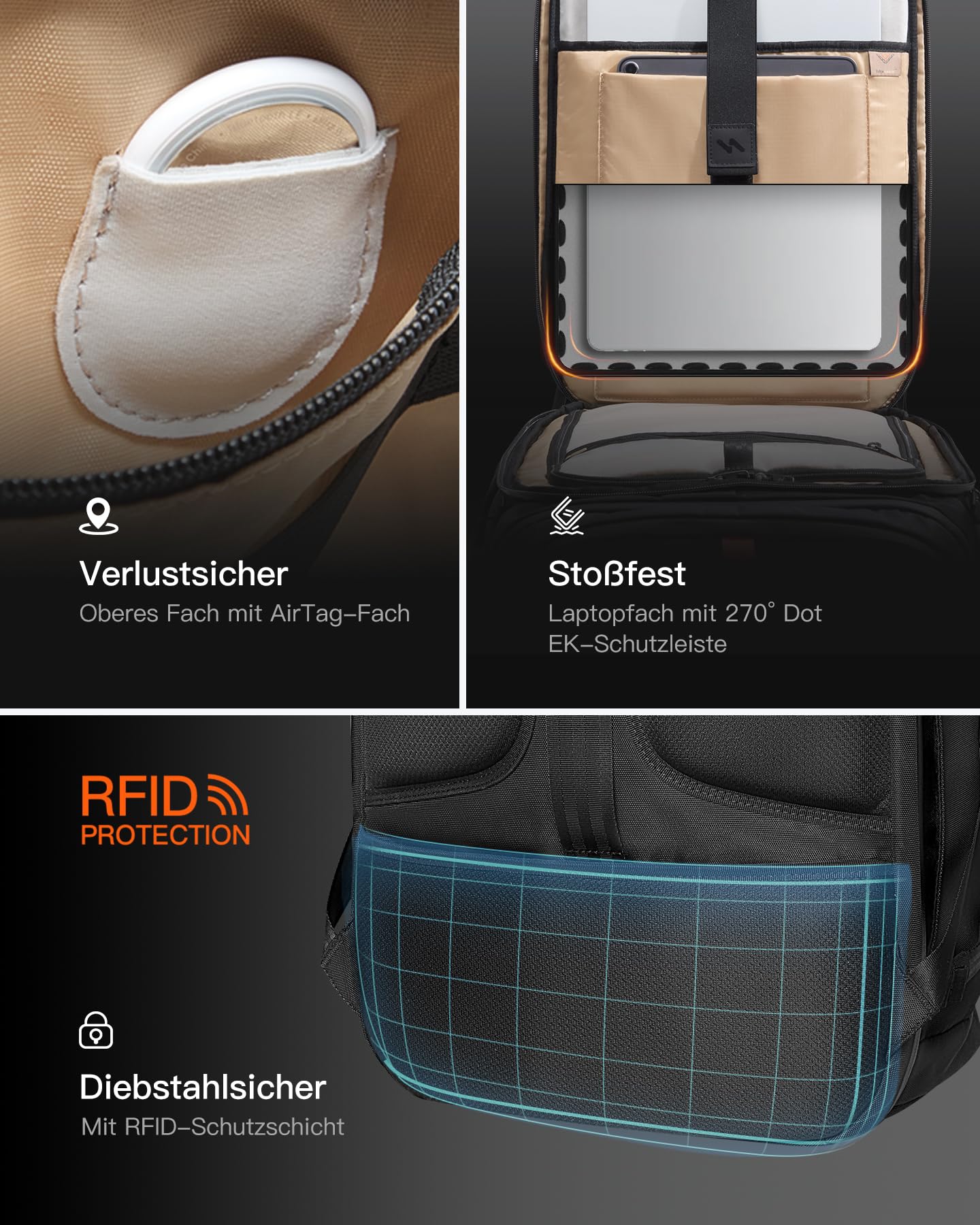 Inateck Reiserucksack Rucksack 40L, TSA Freundlich Groß Spritzwassergeschützt Handgepäck Flugzeug Travel Carry on Backpack für 17 Zoll Laptop, für Business, Reise Weekender Trip