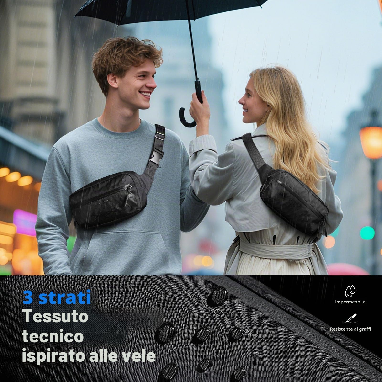 hk Borsa a Tracolla Impermeabile da Uomo e Donna, Borsa a Tracolla Leggera | Antisfondamento con Ampia Capienza Borsa a Spalla per Quotidiano Passeggiate Viaggi Vacanze e Attività all'aria Aperta, Nero