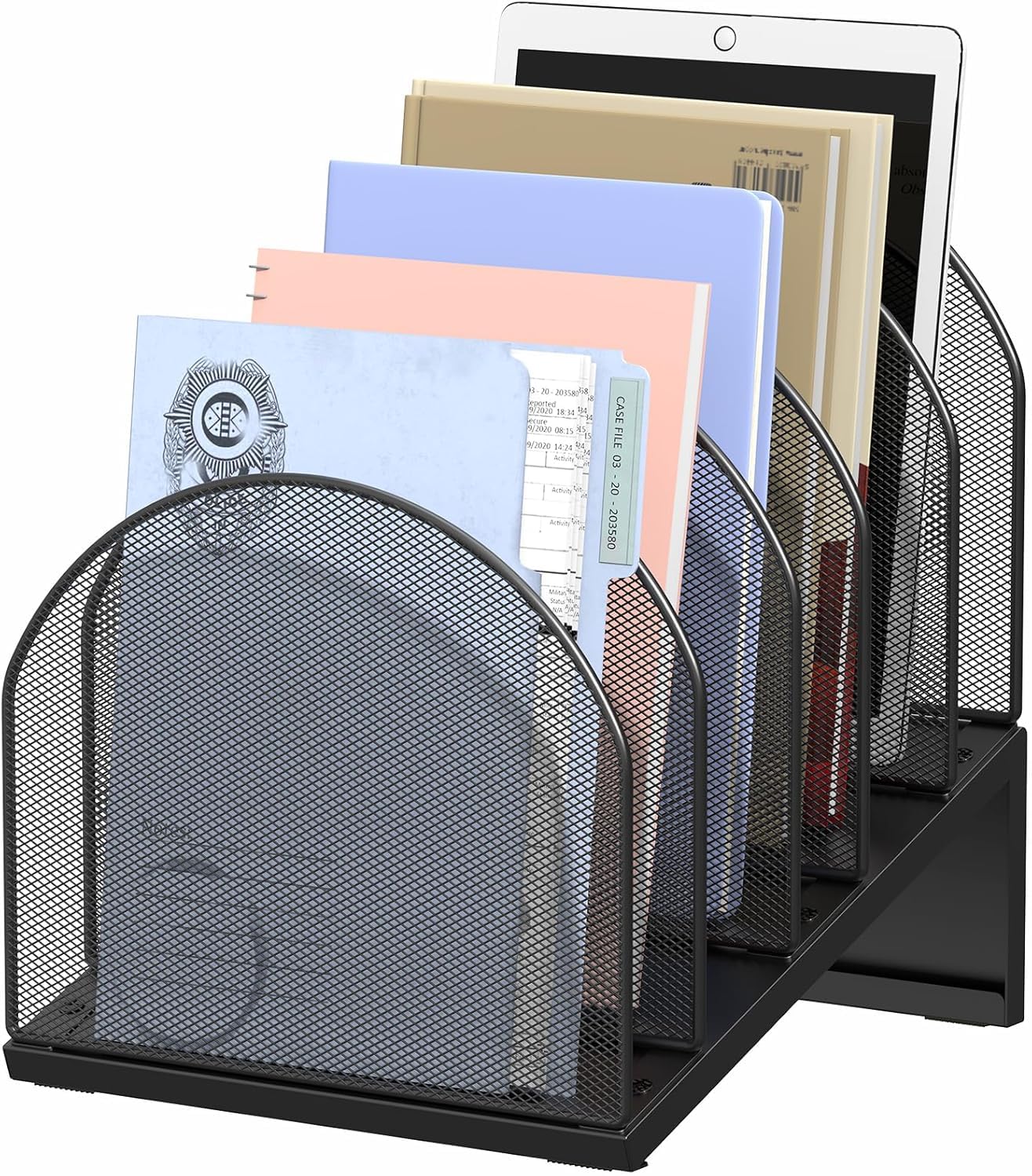 Zhuiyiwin Black 5-Section Desk File Organizer, Metal Mesh Folder Organizer For Documents, Mail & Office Papers