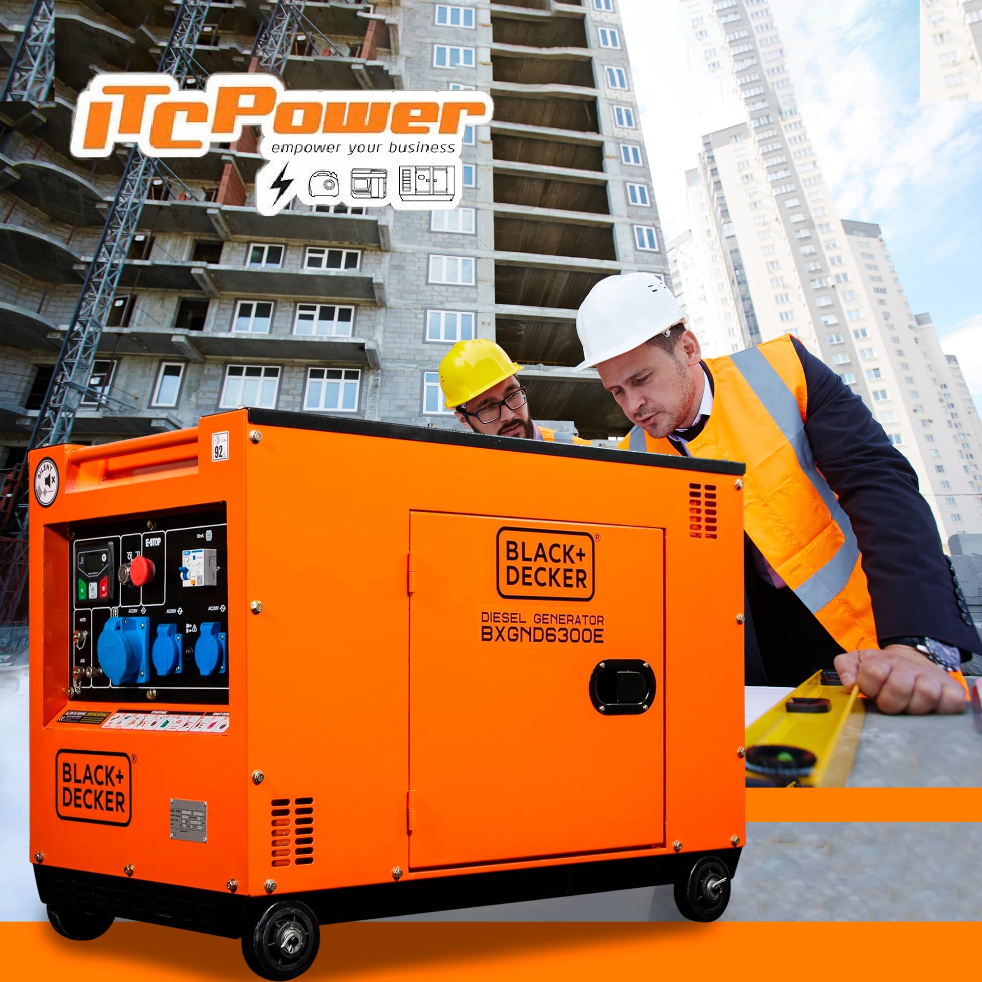 BLACK+DECKER Generador Eléctrico Diésel 6300W para Emergencias y Apoyo Solar - Generador Eléctrico con Arranque Automático ATS - Generador Diésel con AVR y Botón de Emergencia