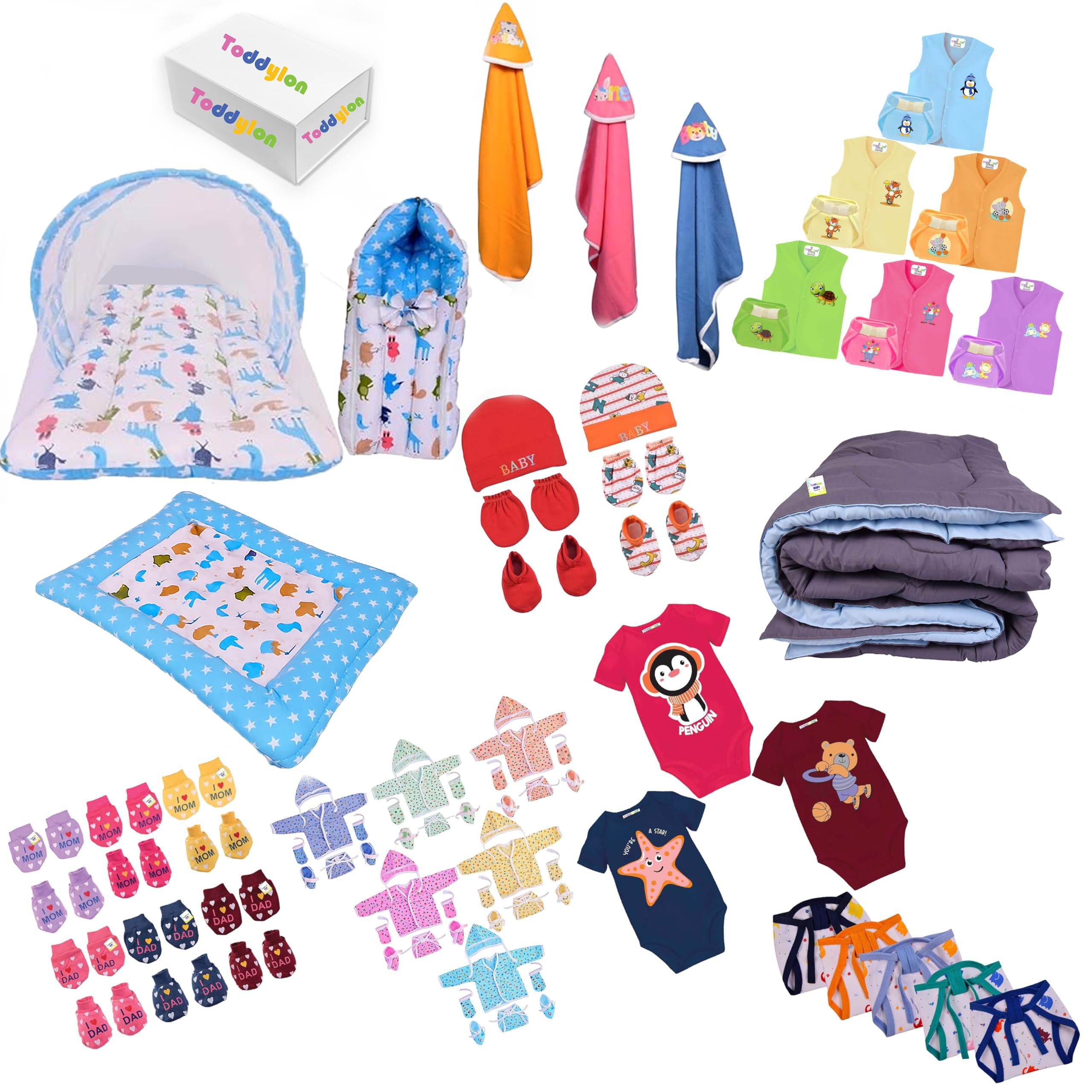 Toddylon 79 in 1 New Born Baby Products All Complete Daily Essentials Combo for Baby Boys & Baby Girls | Gift Packs | Bedding & Clothing | Hospital Kit | Baby Shower (0-6 Months) Blue-image-32