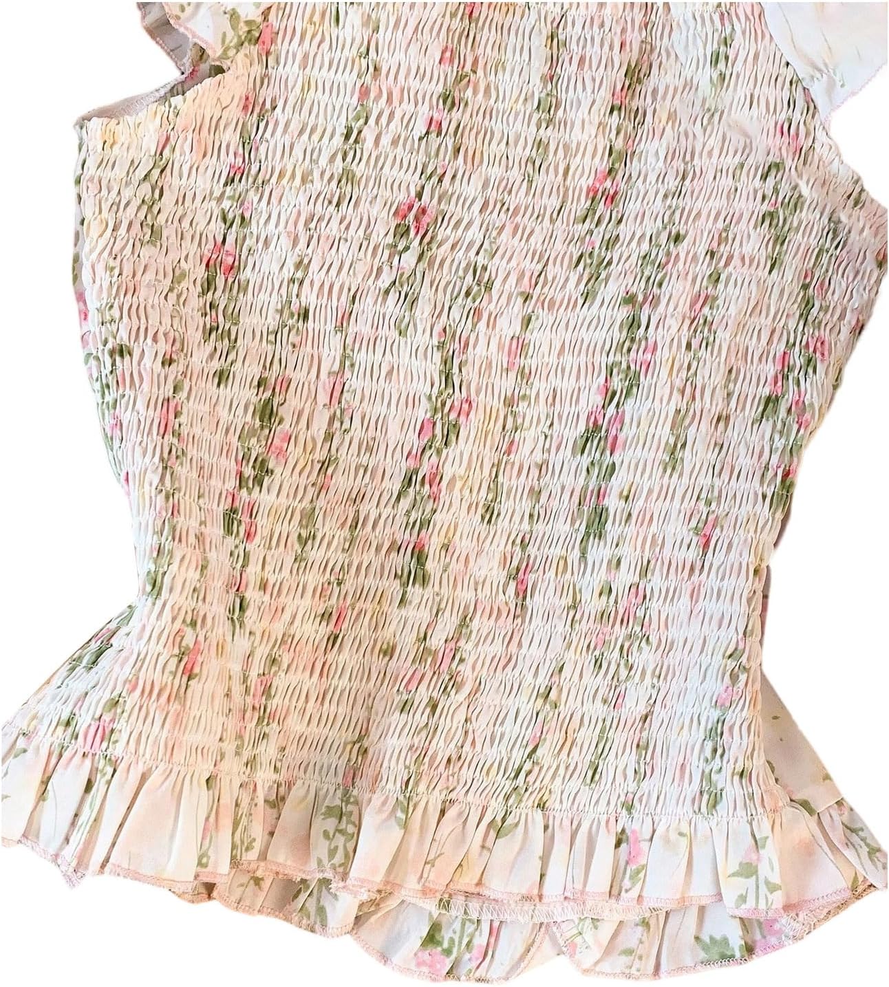 SOLY HUX Women's Floral Blouse Sweetheart Neck Puff Cap Sleeve Button Down Shirt Ruffle Hem Summer Vacation Tops