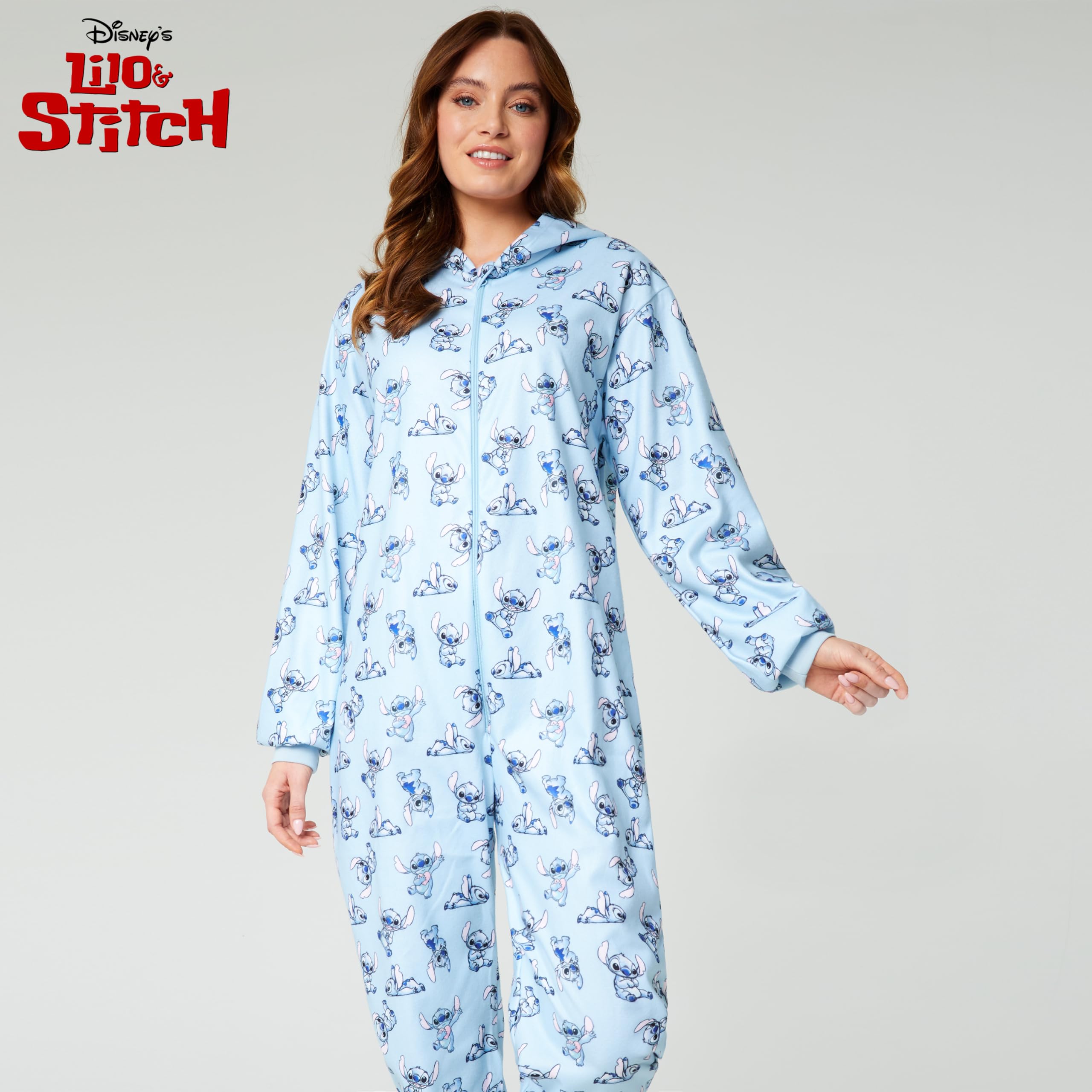 Disney Pigiama Stitch Donna Intero - Pigiami Interi con Cappuccio per Ragazza
