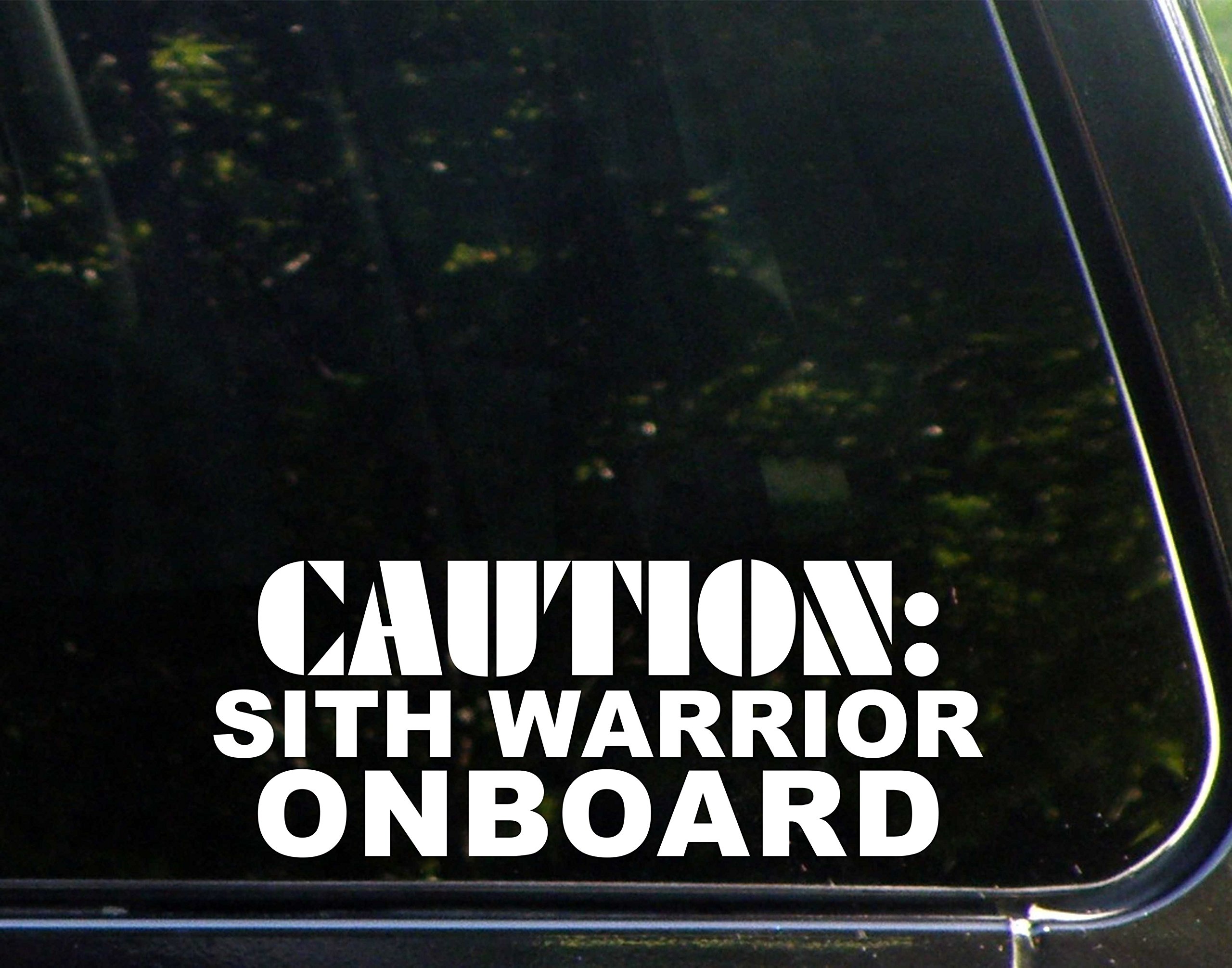 CAUTION: Sith Warrior On Board - 8-3/4" x 3-1/2" - Vinyl Die Cut Decal/Bumper Sticker For Windows, Cars, Trucks, Laptops, Etc.