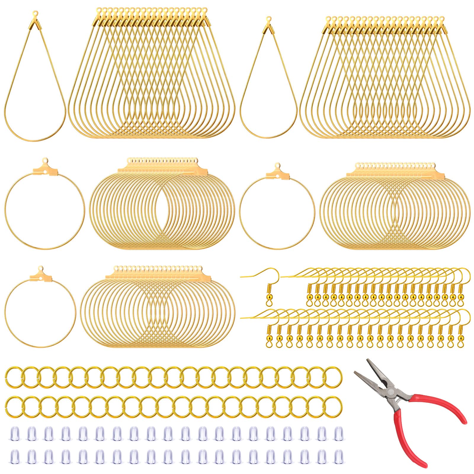 Inbagi 481 Pcs Earring Making Kit Jewelry Making Supplies Bulk Earring Findings with Teardrop and Round Beading Hoops Earring Hooks Open Jump Rings Earring Back for DIY Craft(Gold)