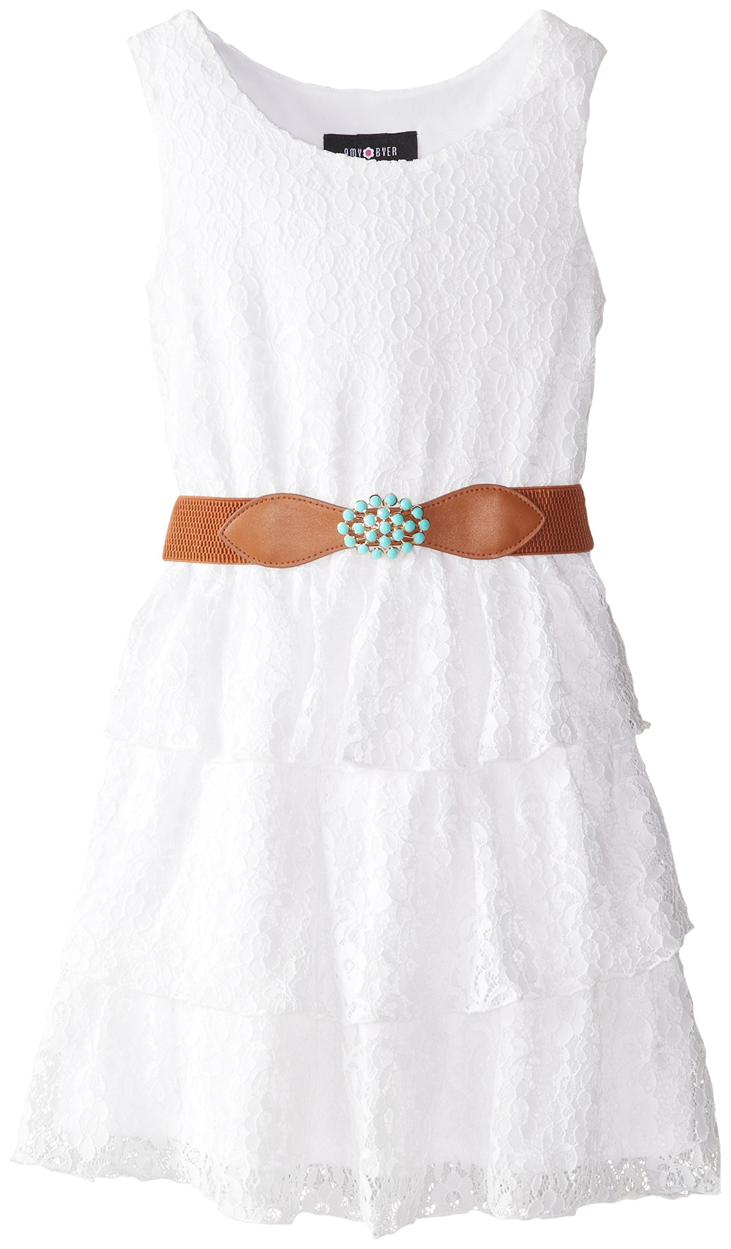 Amy Byer Big Girls' Daisy Lace Belted Tier Dress