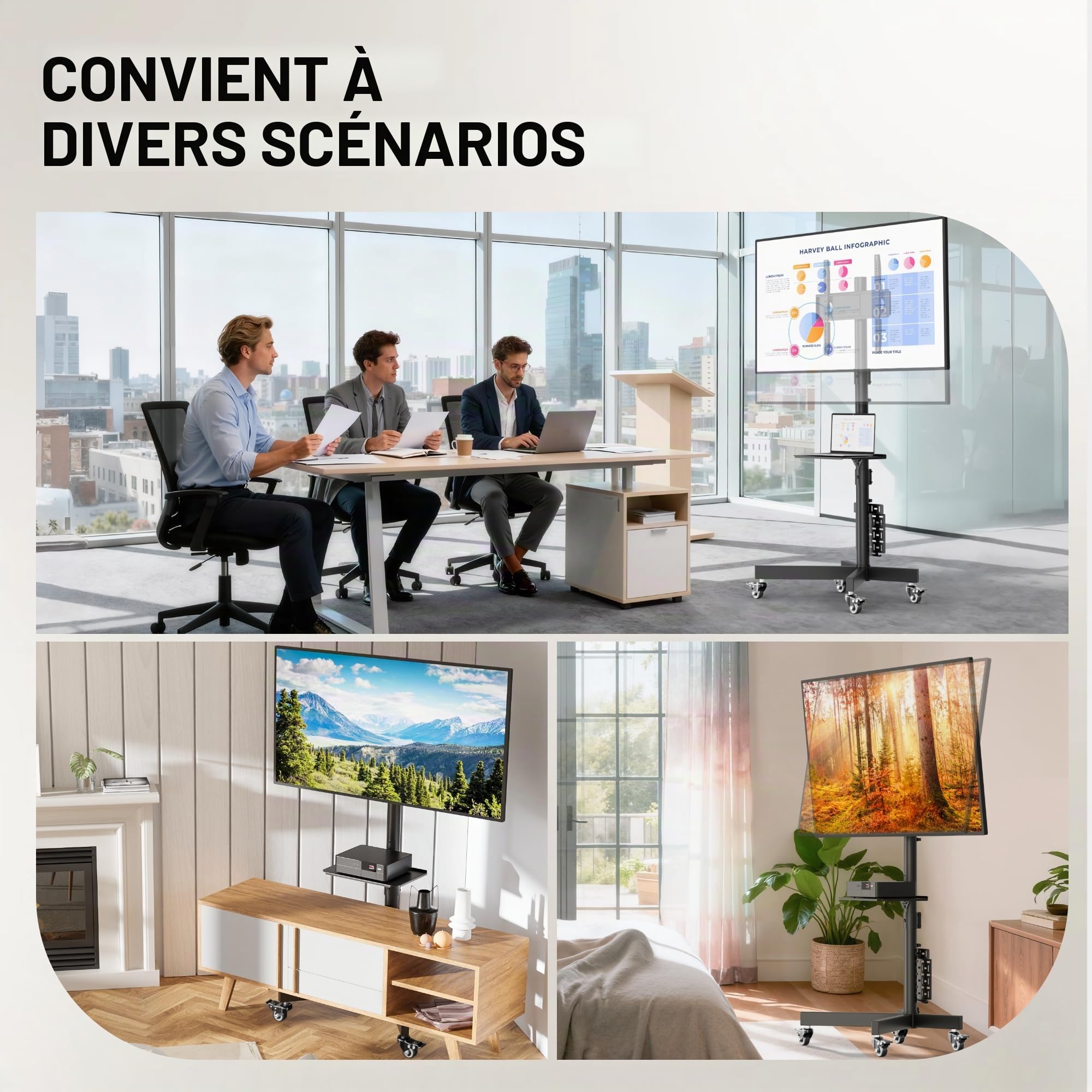 BONTEC Support TV roulettes, Support TV sur Pied avec roulettes pour Écran Plasma/LCD/LED 23-60 Pouces, Pied TV Universel Hauteur 800-1500 mm, Pied TV Charge 40 kg, VESA 400x400 mm