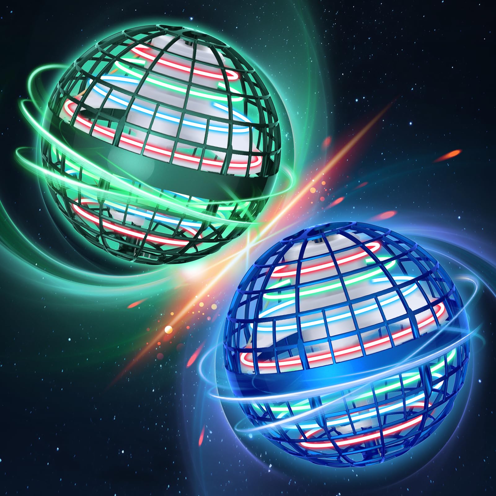 2025 Flying Orb Ball Toy - Christmas Cool Novelty Gift Hover Ball Galaxy Boomerang Hand Drone Magic Floating Ball Orbit Mini Outdoor Fidget Toy Stocking Stuffer for Kids Boys Girls Teens (Blue+Green)