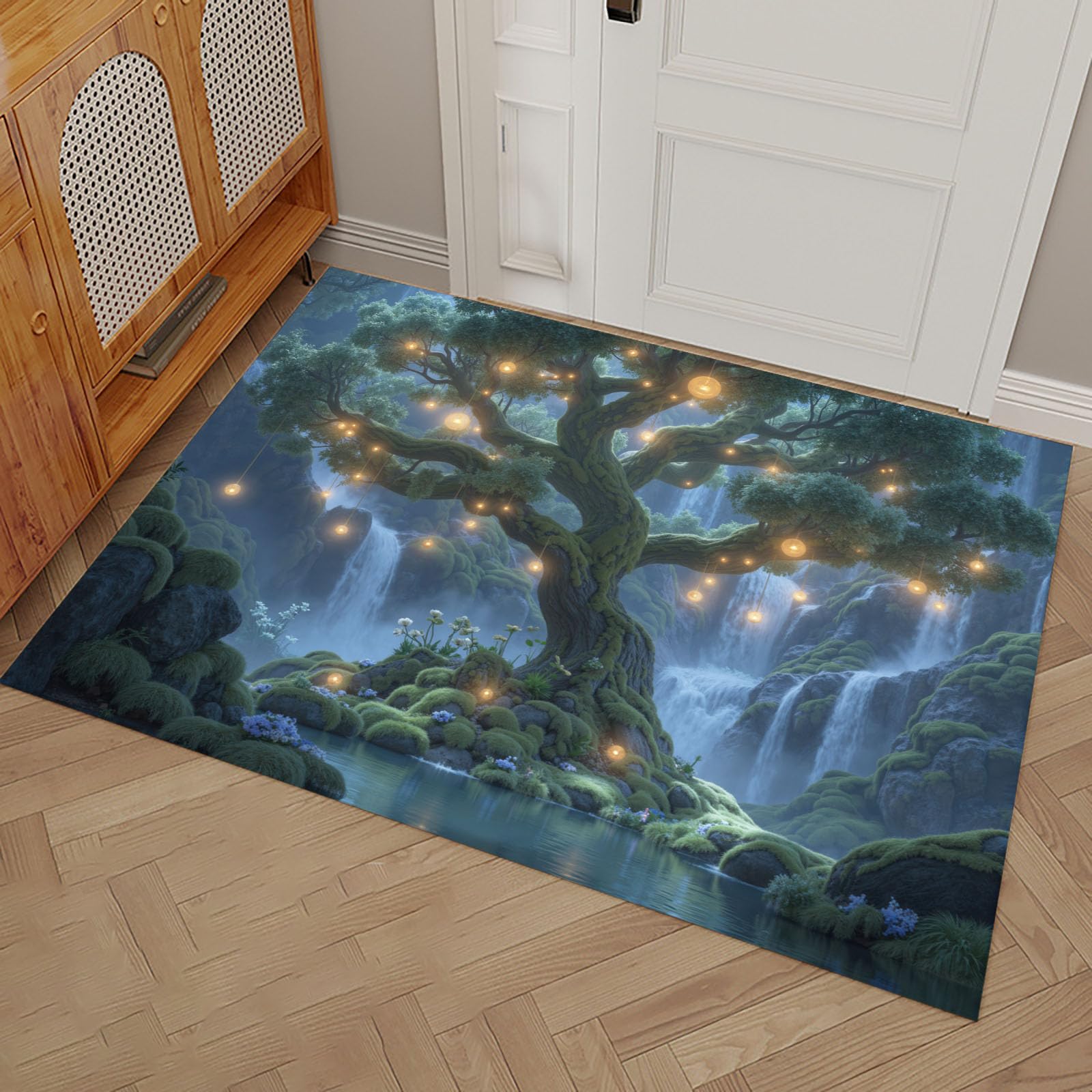 60 x 90 cm Zerbino Ingresso - Muschio Alberi Secolari Cascate Tappeto Morbido per Ingresso E Interno, Tpr Fondo Antiscivolo, Facile Da Pulire Con Bordi Resistenti - Scenari Fantastici Tappeto Genitori