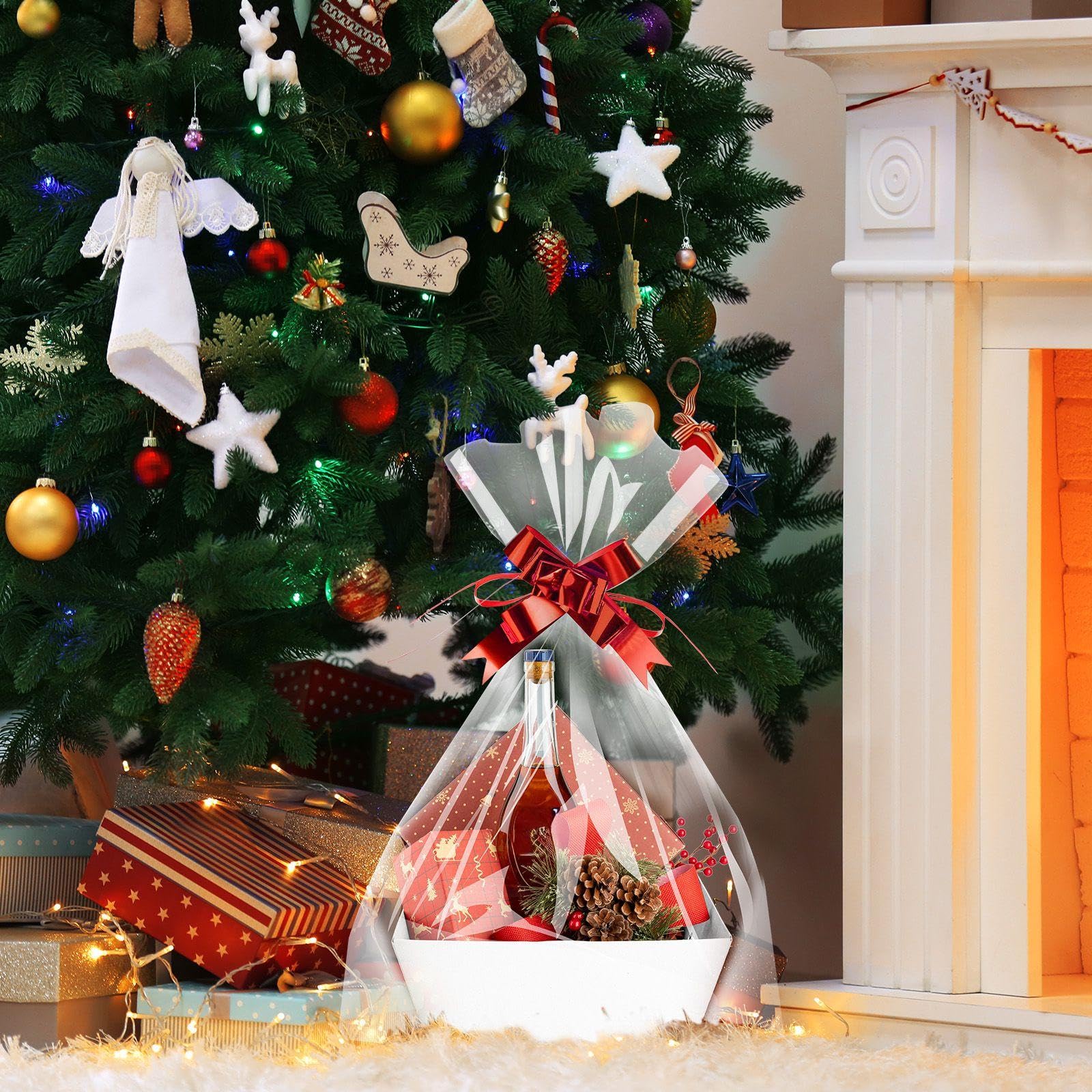 Juego de 74 cestas vacías de regalo, 20 cestas de regalo de cartón de 8 x 6 x 3 pulgadas, cestas vacías para regalos con asas, 30 bolsas y 24 lazos multicolor para fiestas, hogar, boda, cumpleaños,