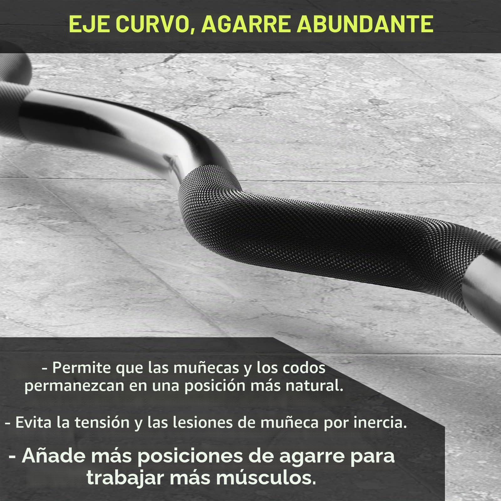 PhysKcal Barra de 4-6 pies para discos de 2 pulgadas | Ideal para desarrollar bíceps y tríceps, con mango curvo que facilita el agarre, ideal para gimnasios con poco espacio.
