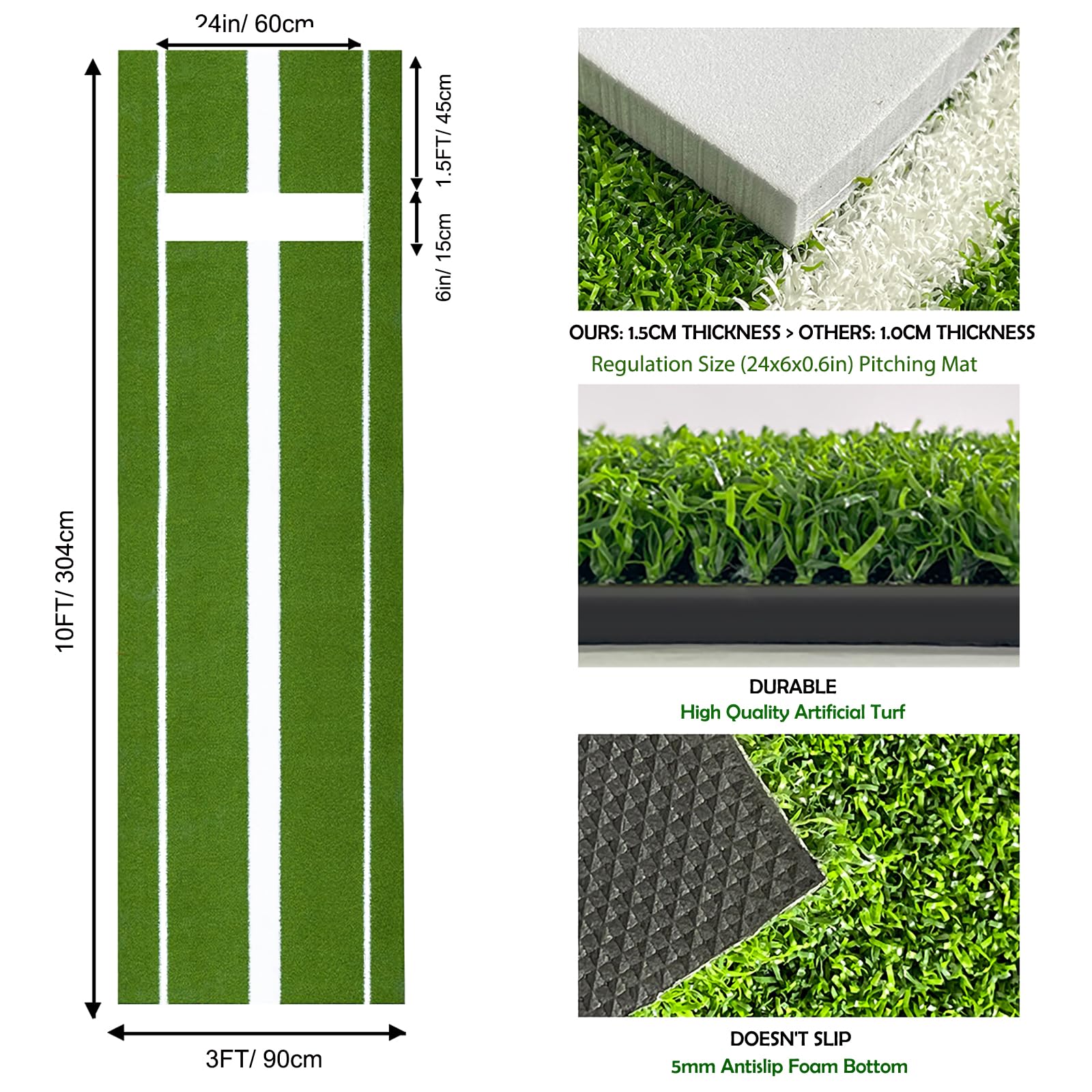 Tapis de Lancer de Softball en Caoutchouc Durable et antidérapant avec Ligne d'alimentation en Mousse de 5 mm