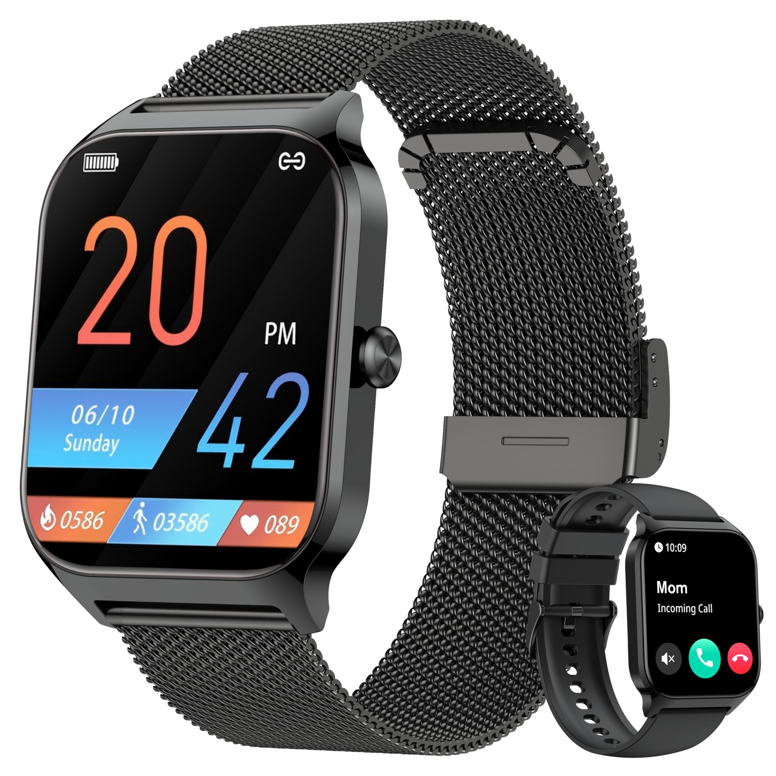 Smart Watch, 1.85’’ Smart Watches Women Men Make/Answer Call, Heart Rate/Blood Pressure/Sleep Monitor, 110+Sports Modes, Voice Control, Waterproof Fitness Watch Compatible for Android & iPhone Jet Black