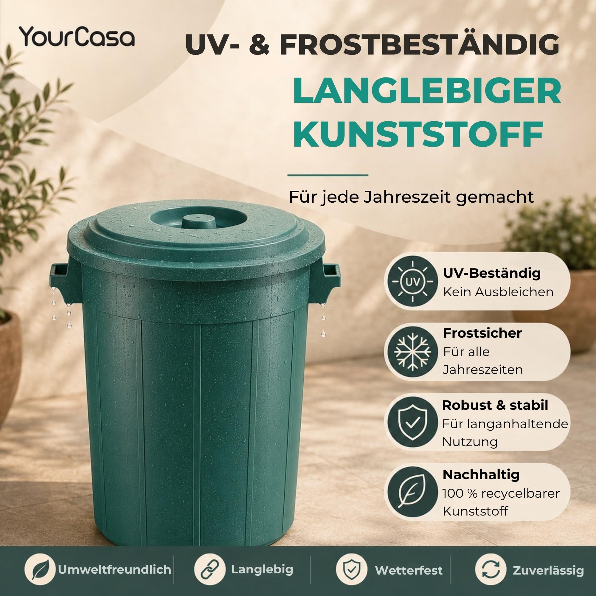 YourCasa Pojemnik na śmieci 2 x 50 l – kosz na śmieci z pokrywką – pojemnik z uchwytami do przenoszenia do ogrodu – pojemnik na pokarm lub deszczówkę, mały pojemnik na wodę – mały uniwersalny pojemnik