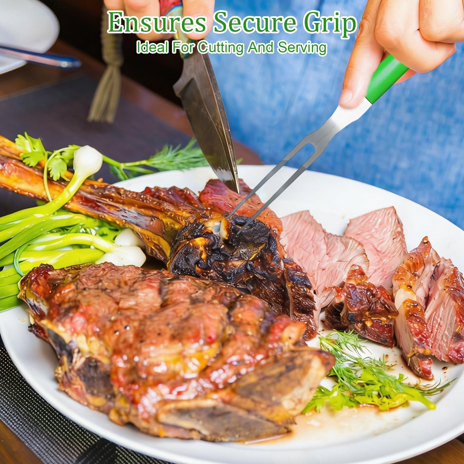 Dos tenedores de carne de acero inoxidable, 29 cm, tenedor de carne con mango ergonómico, tenedor de trinchar para restaurante, cocina, barbacoa