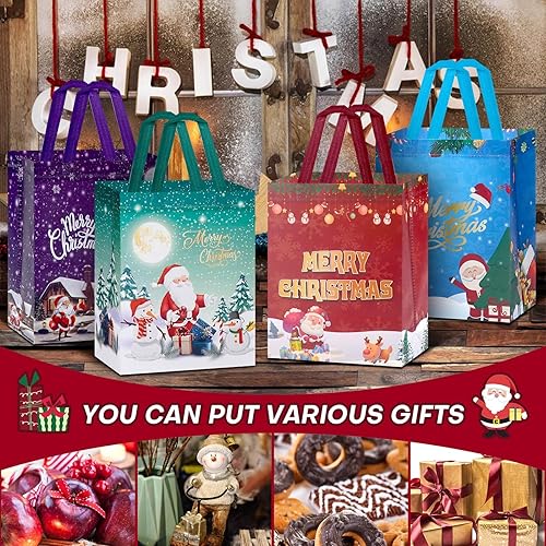 Miniatura 3 de Bolsas de regalo de Navidad de tamaño mediano  Juego de 16 bolsas de Navidad con asas, bolsas reutilizables no tejidas, bolsas de regalo de