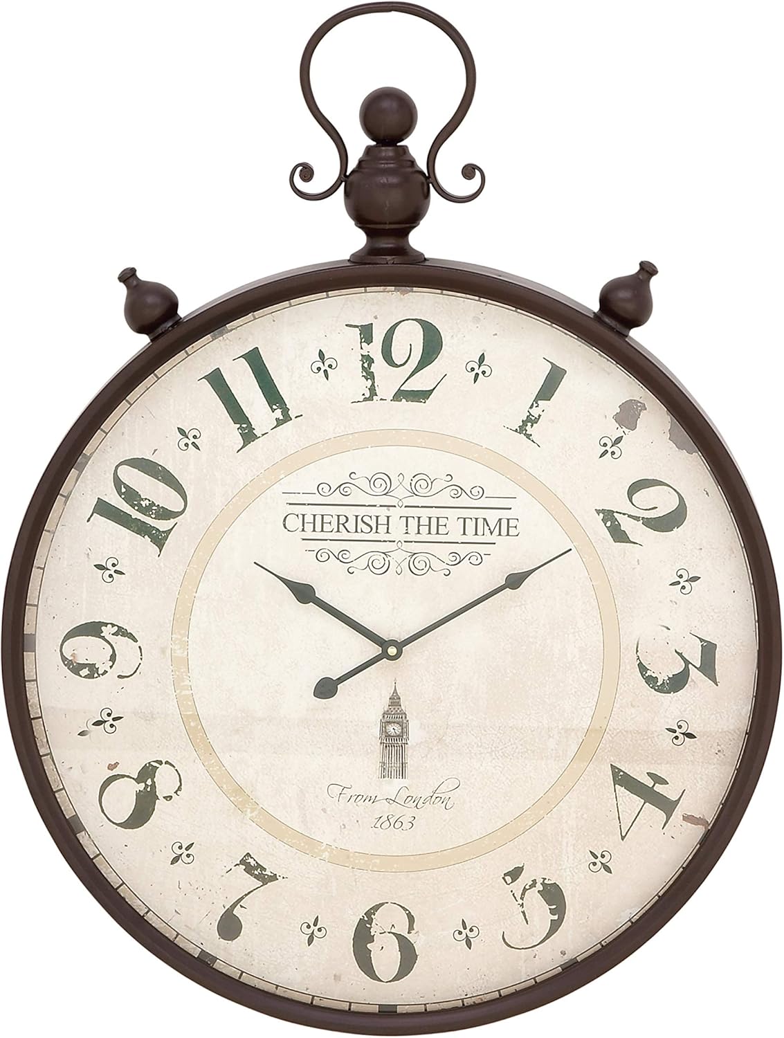 Prоduсt Dеаl Deco 79 92259 Rustic Cherish the Time Round Analog Metal Wall Clock, 31 x 23