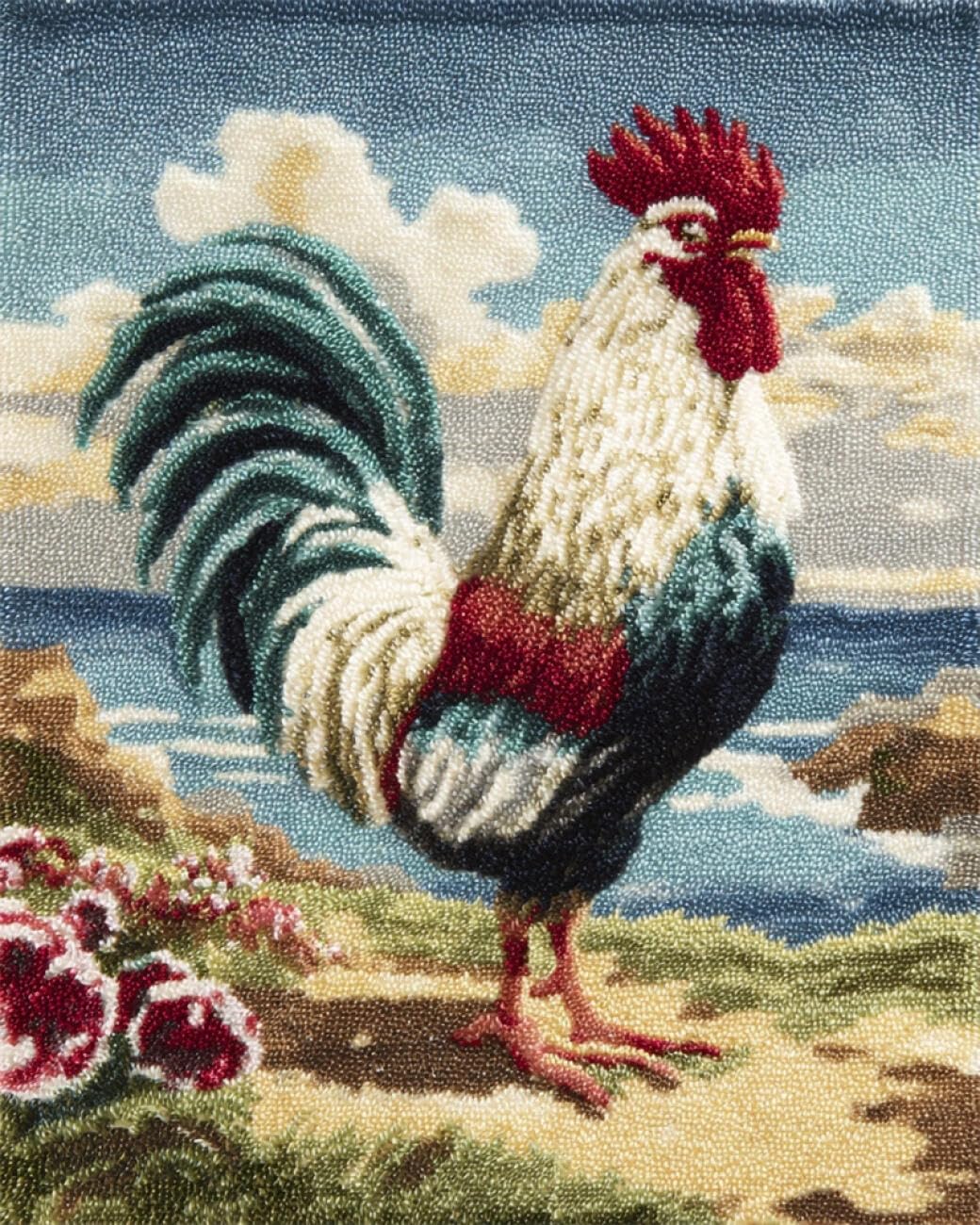 AMBATTERY Latch Hook Rug Kit Rooster by the Sea 85x115cm