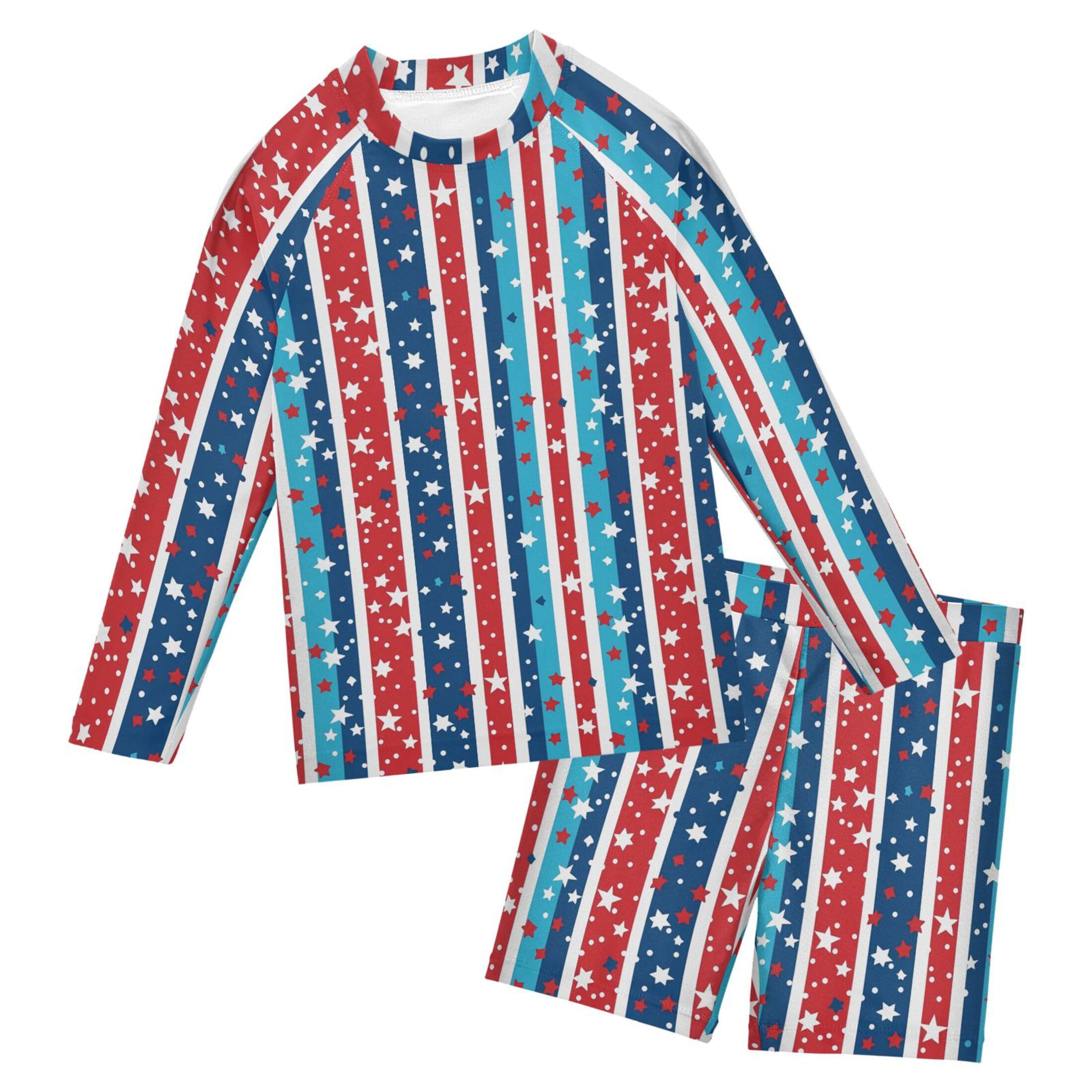 July 4th Independence Day Star Baby Boys' Toddler Long Sleeved Rashguard Swim Bathing Suit Set B0404565