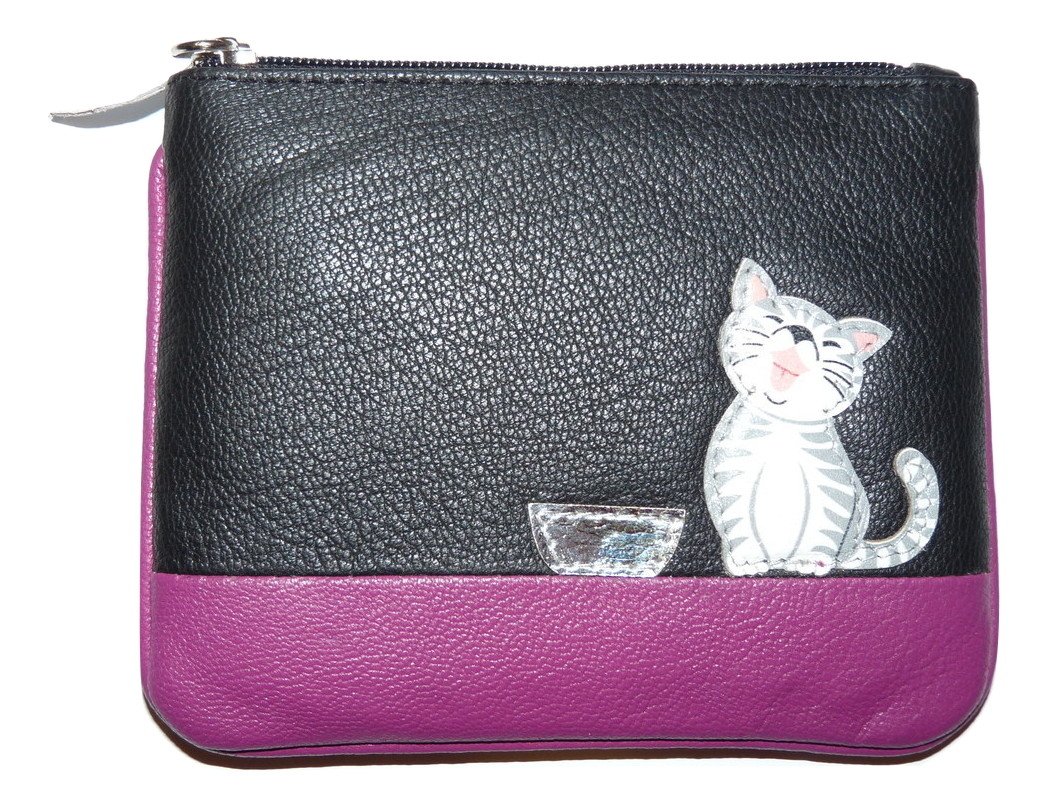 Ziggy Cat Coin Purse by Mala Leather with Gift dustbag 4153 99 Soft Leather (Black)