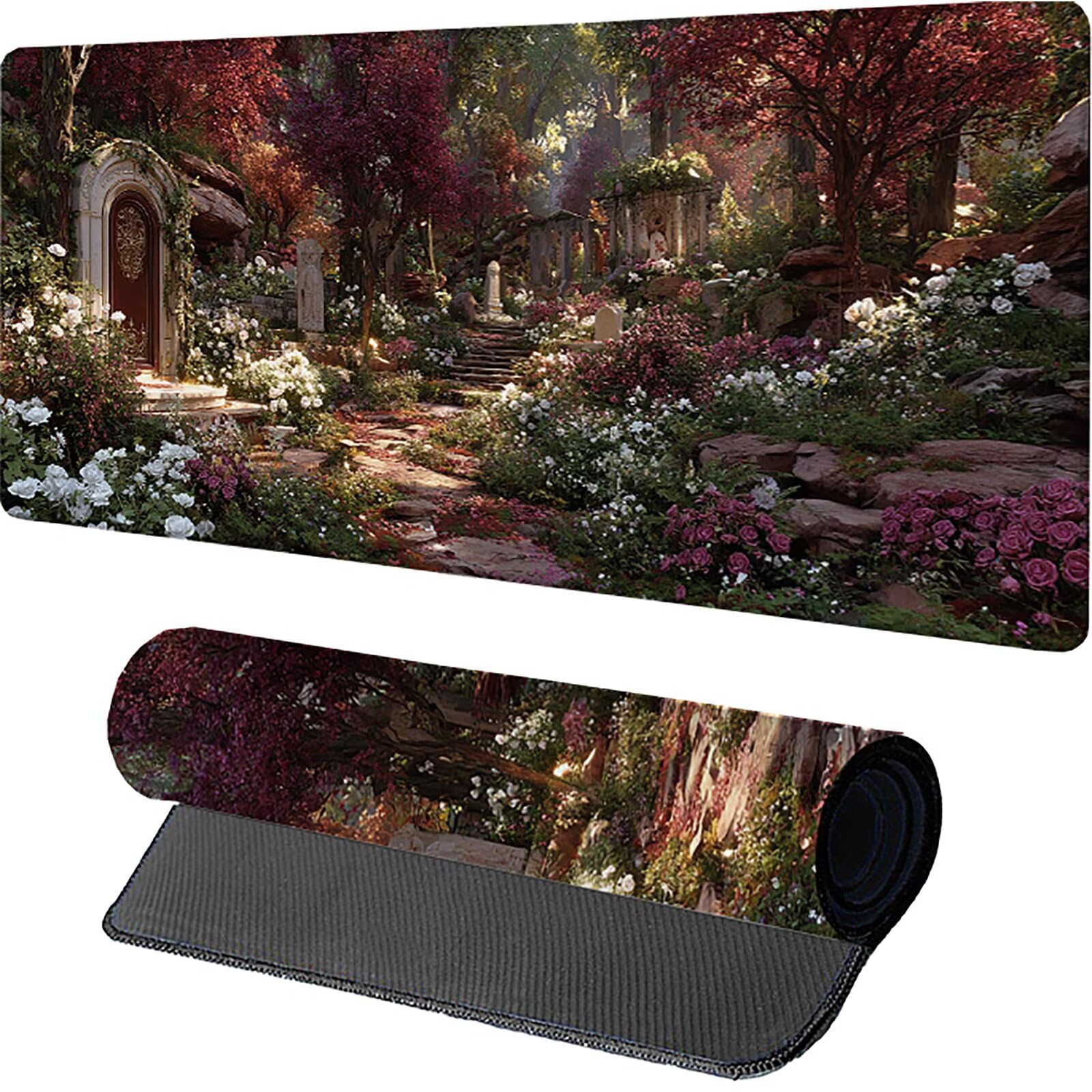 Podkładka pod mysz XXL roślina krajobraz podkładka na biurko 1600 x 800 x 3 mm, podkładka na biurko z antypoślizgową gumową podstawą, podkładka pod mysz do gier z szytymi krawędziami, akcesoria do