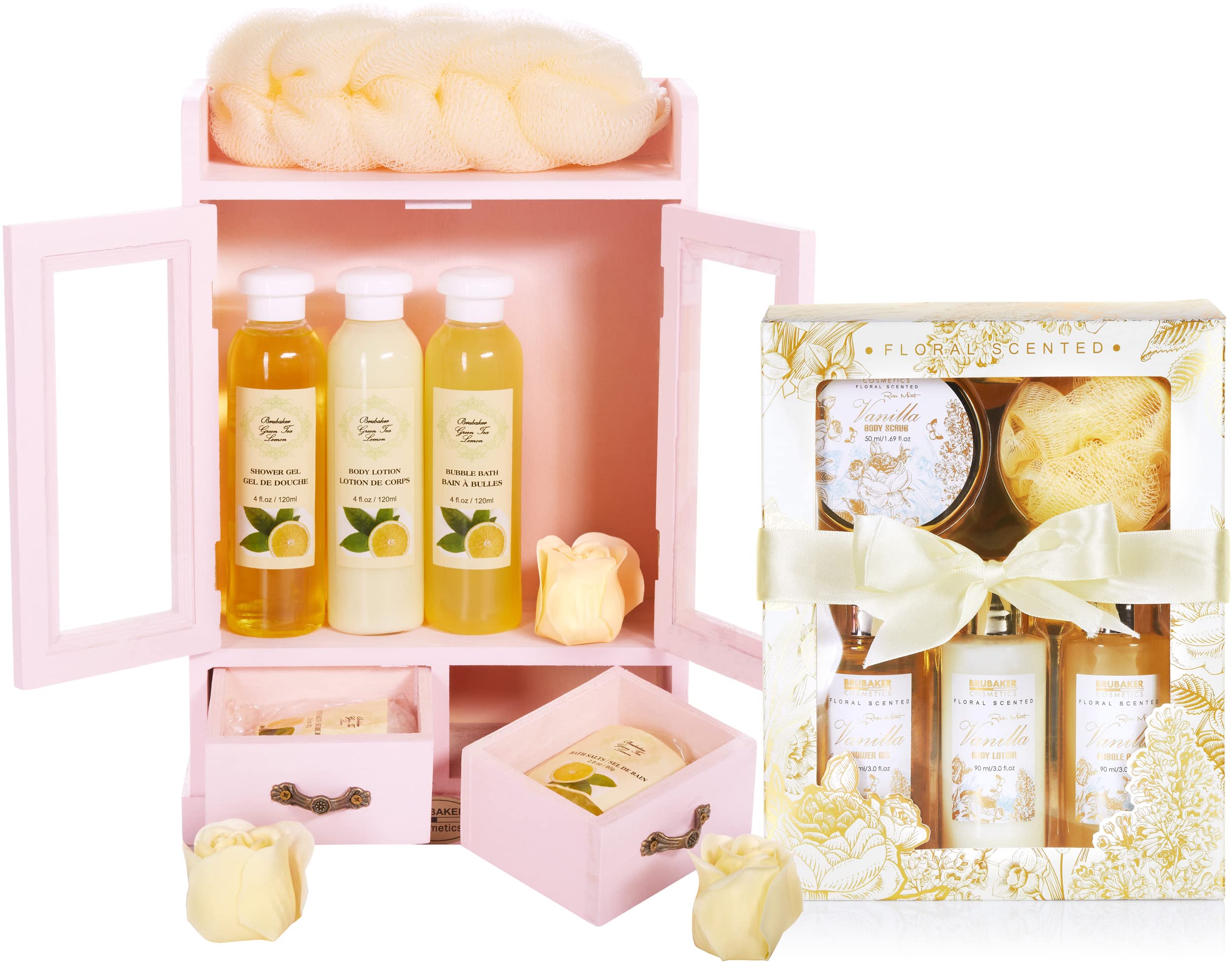 BRUBAKER Cosmetics Set de Cuidado 2 en 1 - Grande 15 piezas Kit de Bienestar - Set de Ducha y Baño para Mujer - Regalo de Belleza con Gabinete de Madera Deco - Vainilla Rosa Menta — view 21