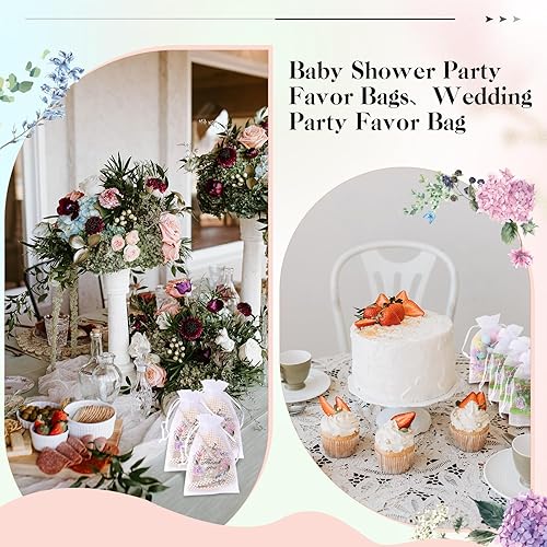 Miniatura 3 de MANOPAWS 100 bolsas de agradecimiento transparentes, bolsas de organza transparente, pequeñas bolsas de malla con cordón floral a granel, bolsa de