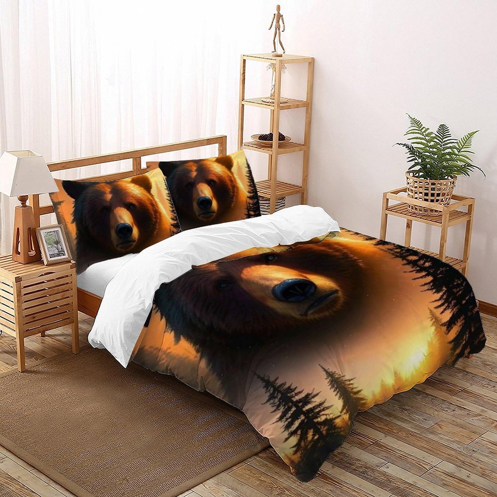 Housse de couette ours en microfibre 200x200 cm avec 2 taies d'oreiller pour lit double enfant