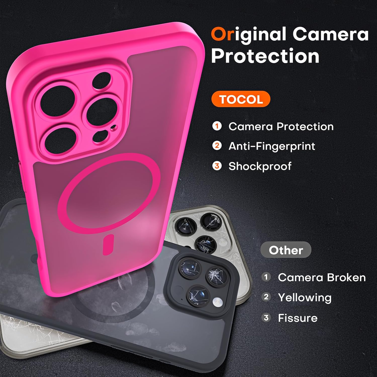 TOCOL for iPhone 16 Pro Max Phone Case Compatible with Magsafe Full Camera Protection Drop Protection Magnetic Translucent Matte Back Bumper Phone Case for 16 Pro Max 6.9-Inch (Hot Pink) - Image 5