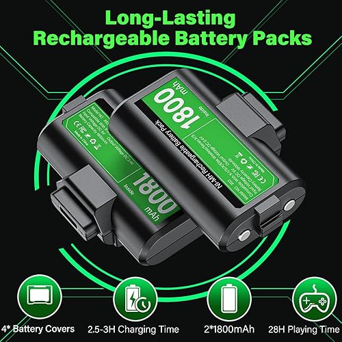 Miniatura 2 de Paquete de baterías recargables para control Xbox, 2 x 4800 mWh (1800 mAh) con 4 fundas para Xbox Series SX, Xbox OneSXX Elite Xbox Wireless Remote