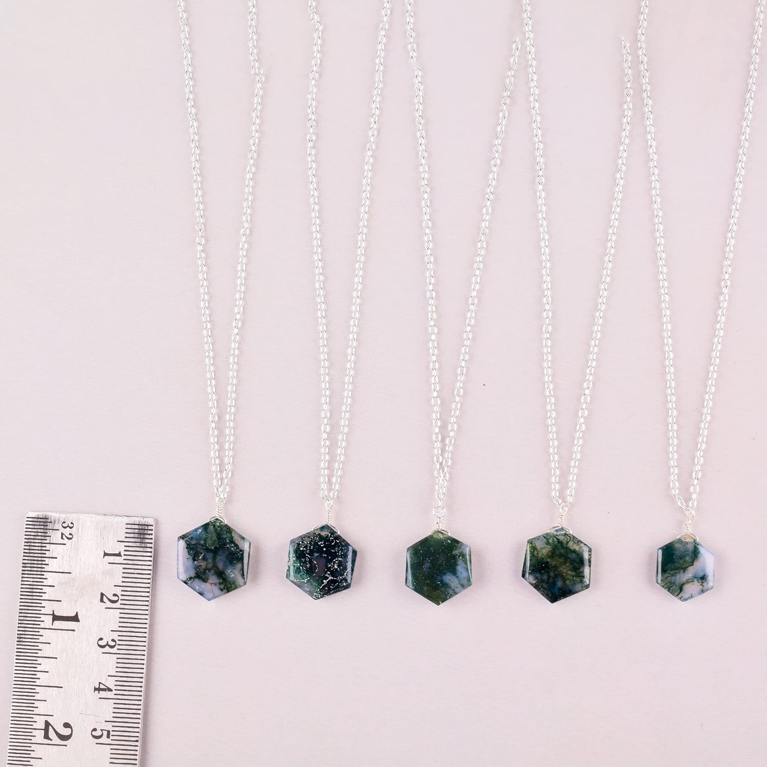 Natural Moss Agate Crystals Pendant Necklace, Hexagon Cabochon Gemstone, Energy Healing Crystals, Birthday, Gift for Her, Gemstone Jewelry 18 inch AAA+ Quality (Moss Agate A) - Image 7