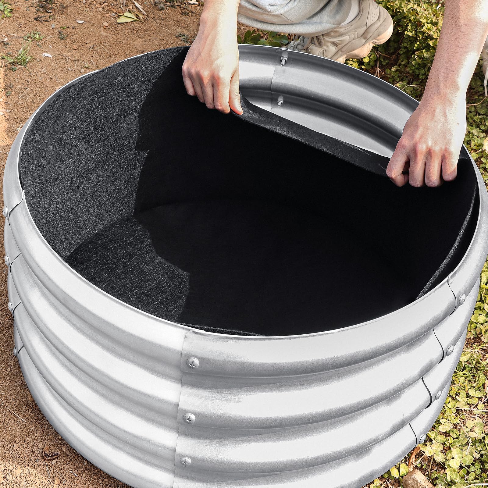 Niuyhe Round Fabric Galvanized Raised Garden Bed Liner, 2x2x1 Feet Outdoor Garden Planting Bags for Vegetables, Flowers, Herbs, and Succulents