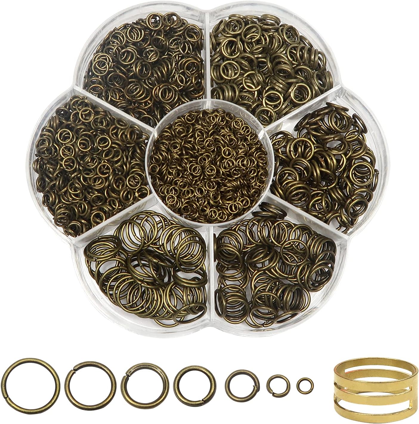 TOAOB 2300pcs Antique Bronze Open Jump Rings Jewellery Findings Jewelry Connector Rings 3mm to 10mm with Opener Tool for Jewelry Making