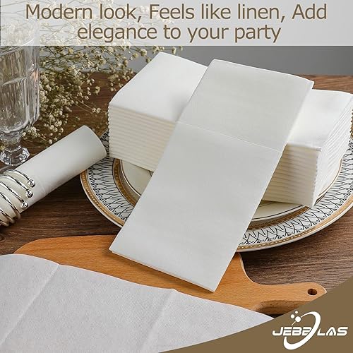 Miniatura 5 de JEBBLAS Servilletas desechables tipo tela, bolsillo integrado para cubiertos, para bodas, fiestas, lino y servilleta blanca, preplegada para