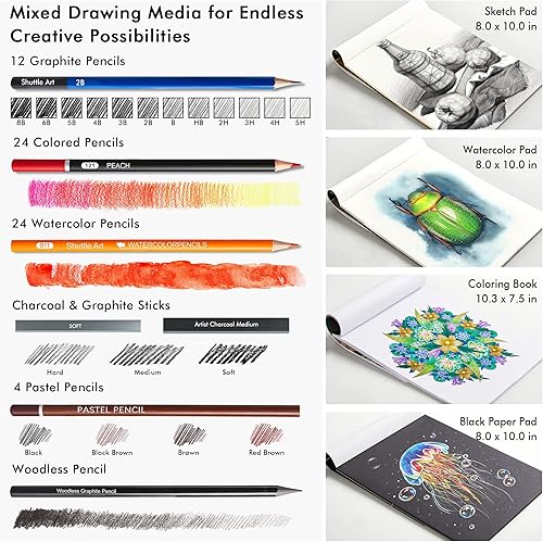 Miniatura 2 de Shuttle Art Kit de dibujo y bloc de bocetos, juego de 116 paquetes completo de dibujo + 260 hojas de bloc de dibujo