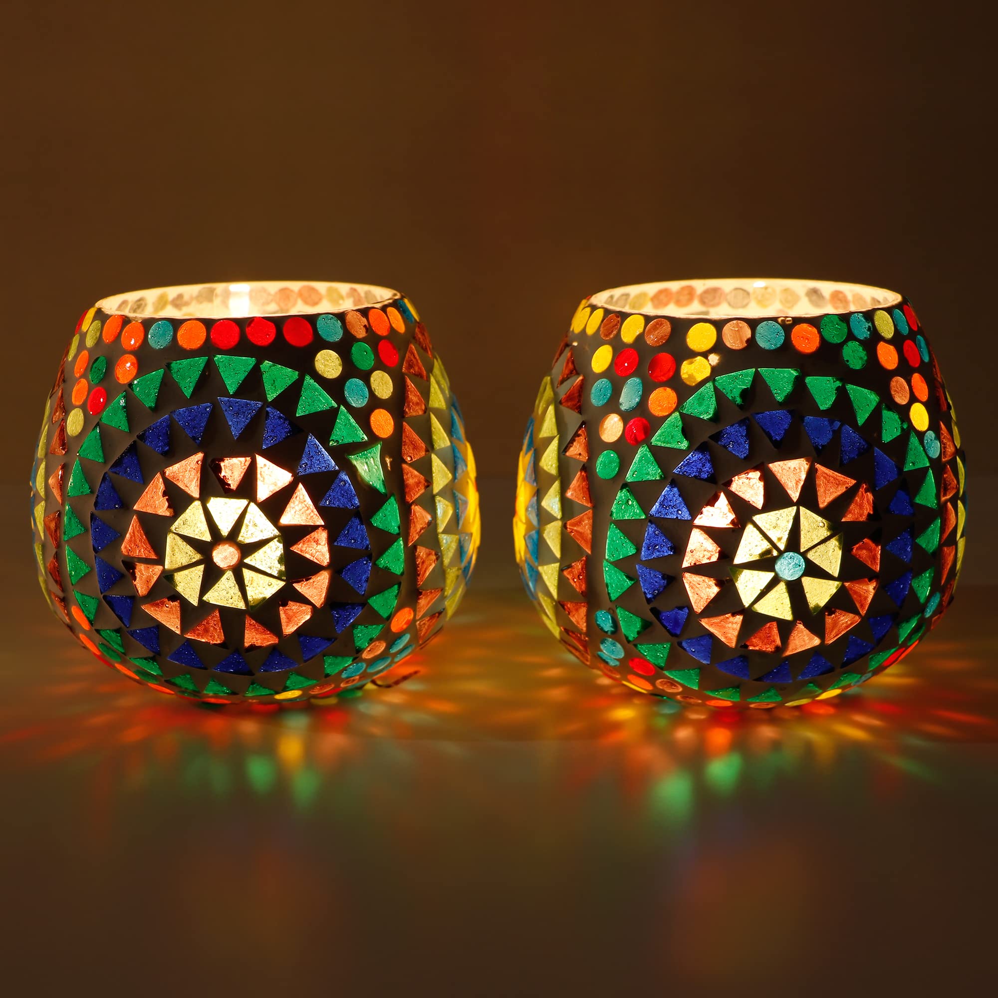 Earthenmetal Handcrafted Multicoloued Crystals Decorated Glass Candle Light/Tea Light