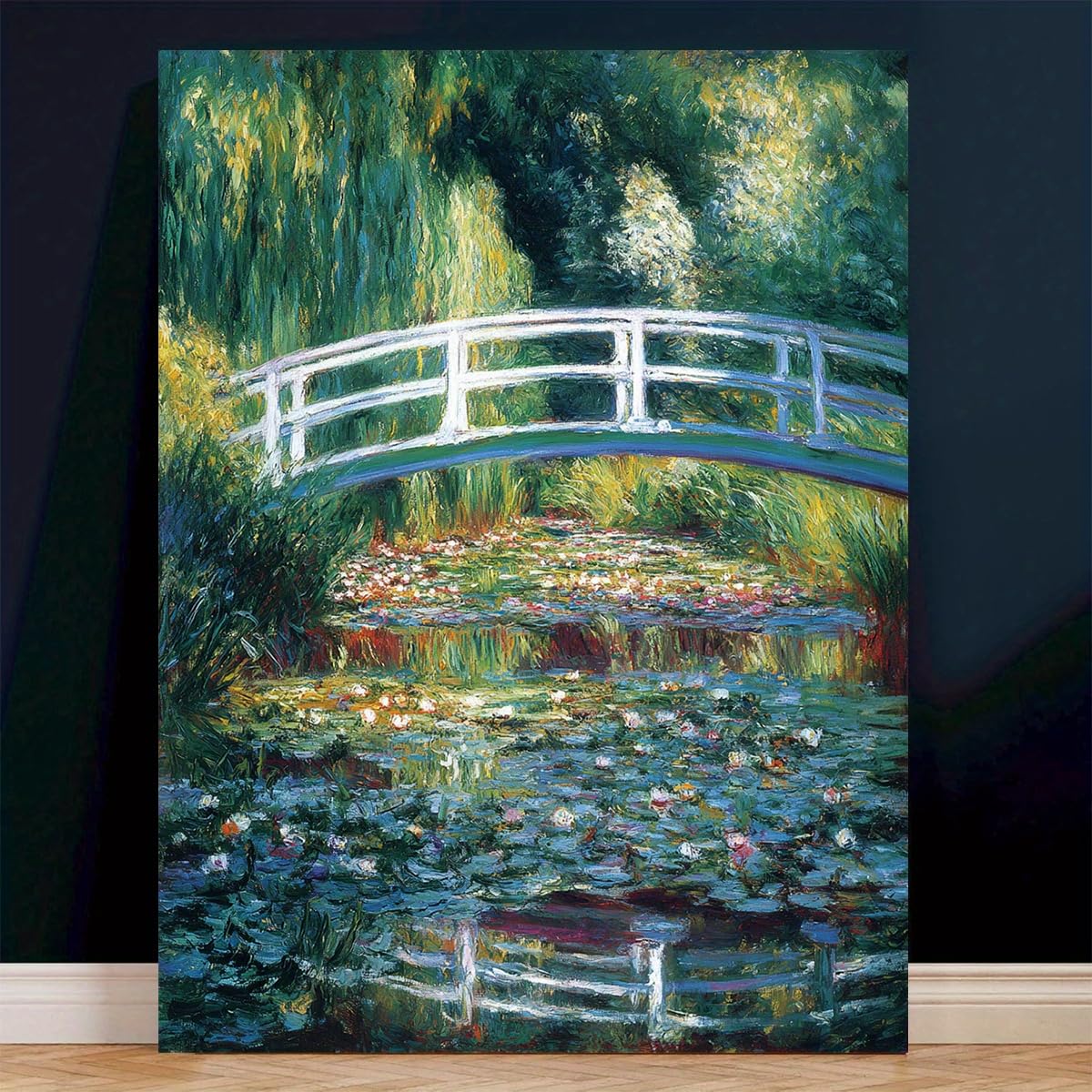 awitufhgp Claude Monet'S Water Lilies Canvas Wall Art, Impressionist Japanese Bridge Scene Vibrant Water Lilies, for Living Room(60x80cm/24x31in(WxH)/No frame)