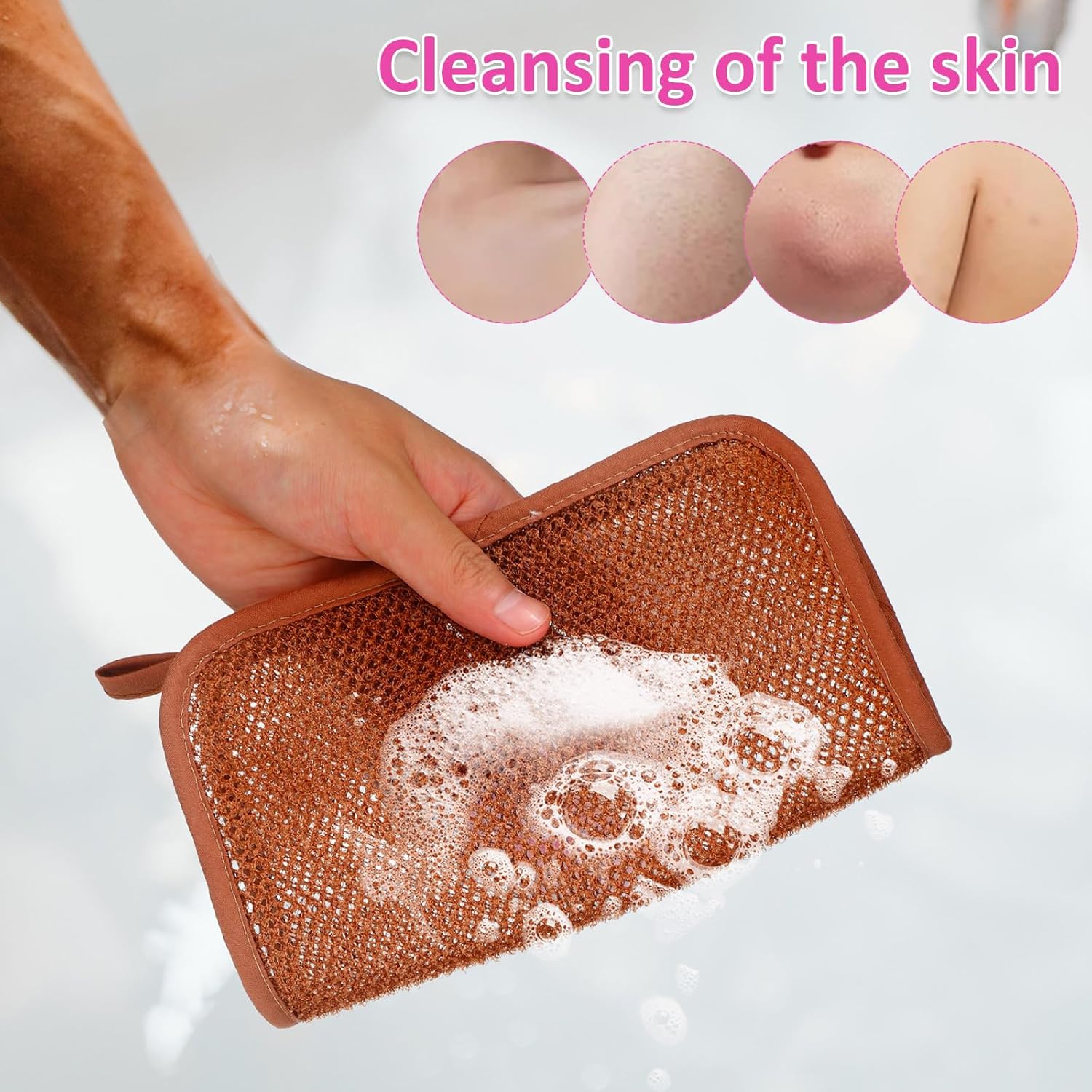 Lurrose Exfoliating Face Washcloth 8pcs Body Scrubber Hanging Bath Cloth African Net Sponge Shower Loofah Skin Wash Towel Facial Makeup Remover for Back Knee Joint