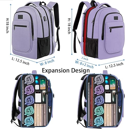 Miniatura 3 de Mochila grande de viaje para mujer, mochila expandible para laptop de 15.6 pulgadas con puerto de carga USB, antirrobo para computadora, negocios,