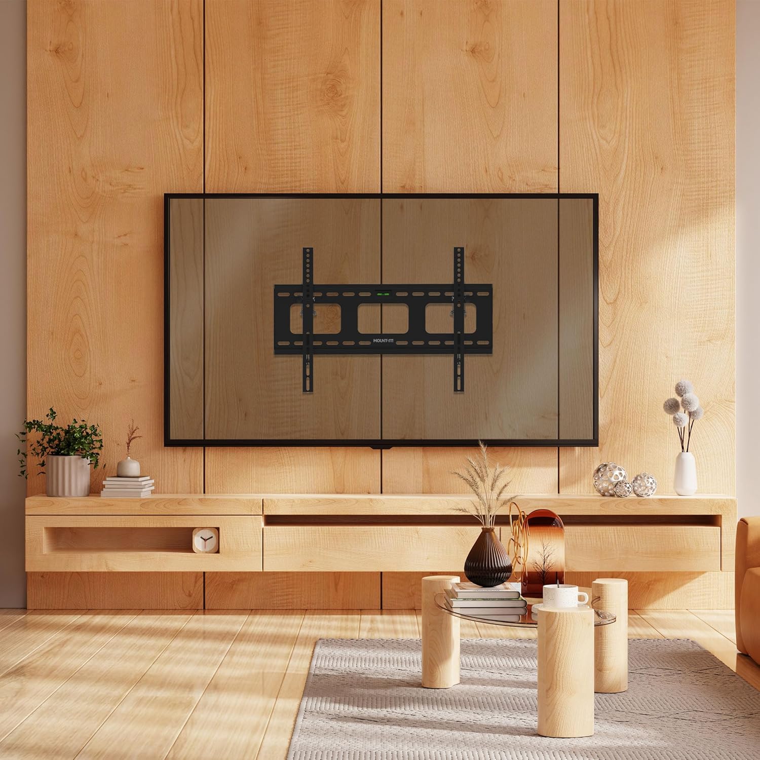 Mount-It Low-Profile Tilting TV Wall Mount Bracket for 32-60 inch LCD, LED, OLED, 4K or Plasma Flat Screen TVs - 175 lbs Capacity, 1.5 Inch Profile, Max VESA 600x400 (MI-318B), Black, 60