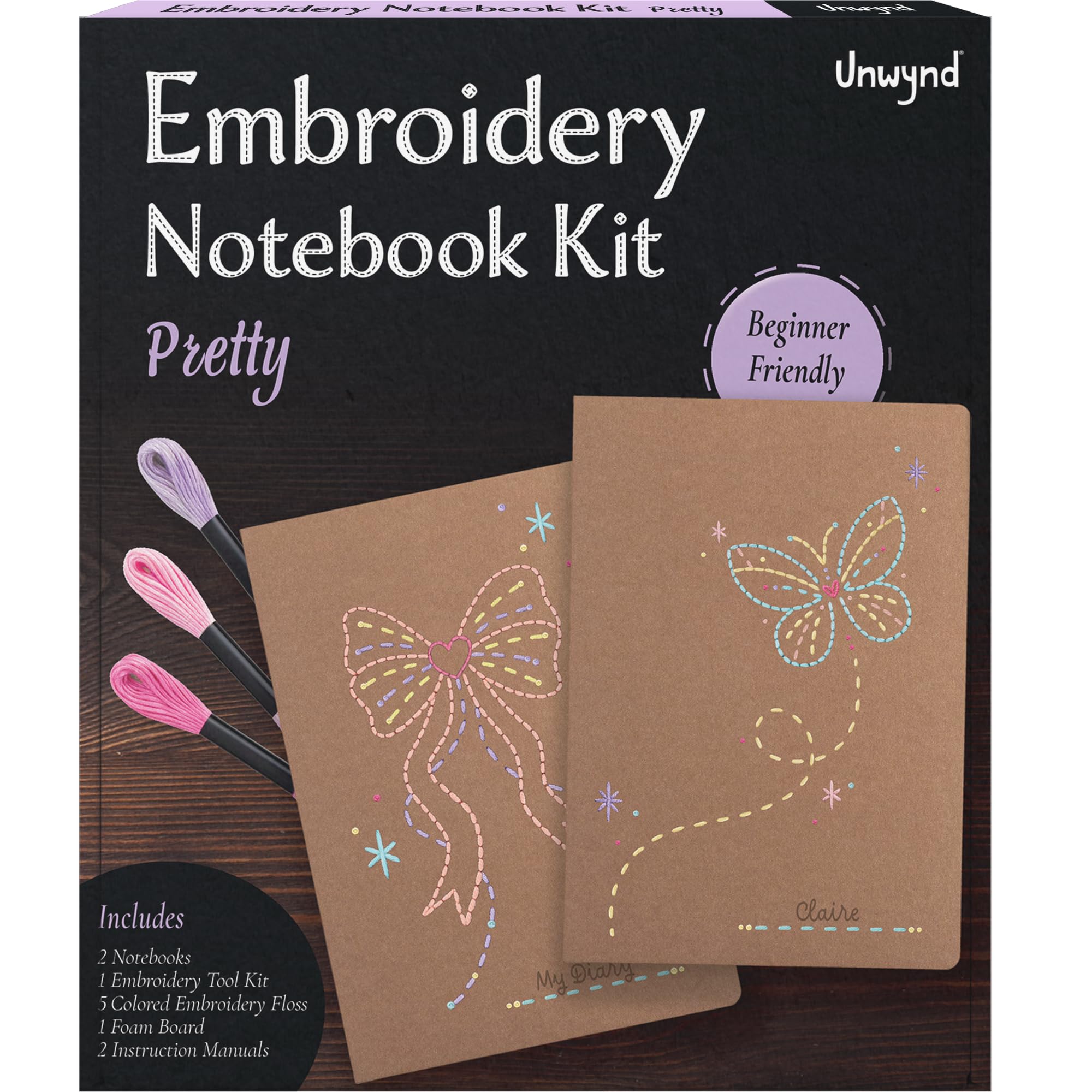 Unwynd Kit de cuaderno de bordado, bonito kit de bordado para principiantes y adultos, juego de manualidades de costura a mano, kits de punto de cruz, kits de punto de aguja, 2 cuadernos con hilo