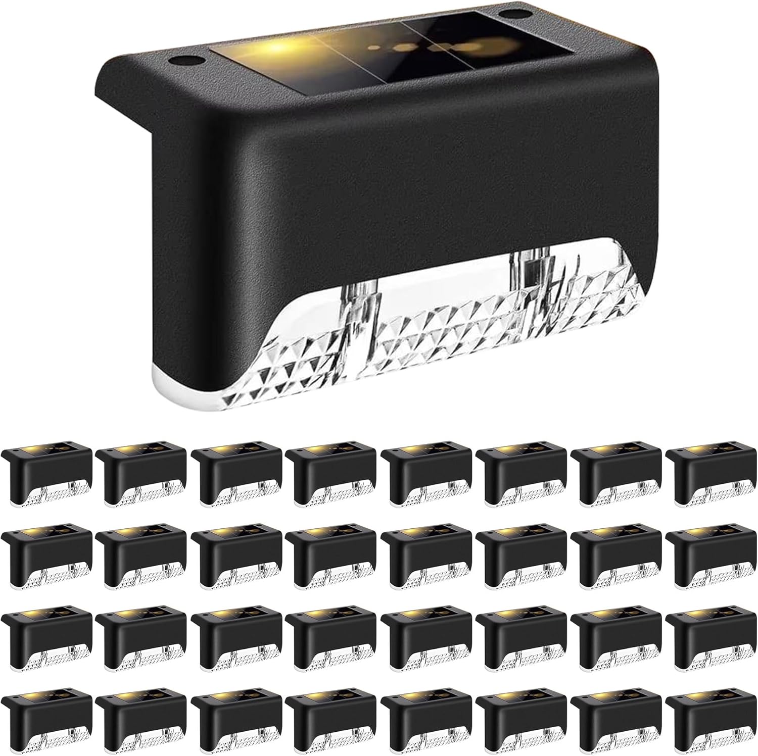 HMCITY Solar Deck Lights, IP44 Waterproof Outdoor Fence & Step Lights, Auto On/Off, 12Hr Night Lighting, Solar Powered Lights for Stairs, Pathways, Terraces, Yards (32 Pack – Basic Version)