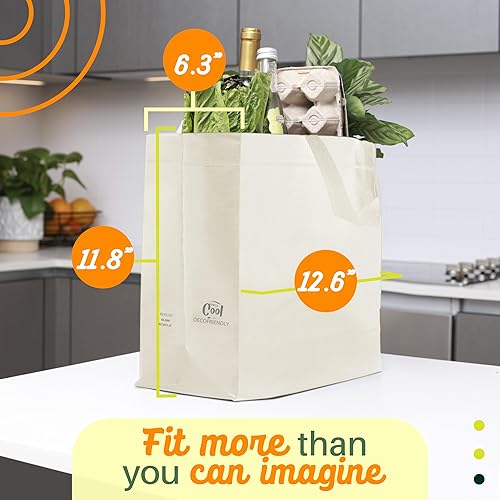 Miniatura 5 de Simply Cool Paquete de 50 Bolsas de Compras Reutilizables Ecológicas para Comestibles 12.6"x6.3"x11.8" Duraderas, Reciclables, Lavables, Plegables,